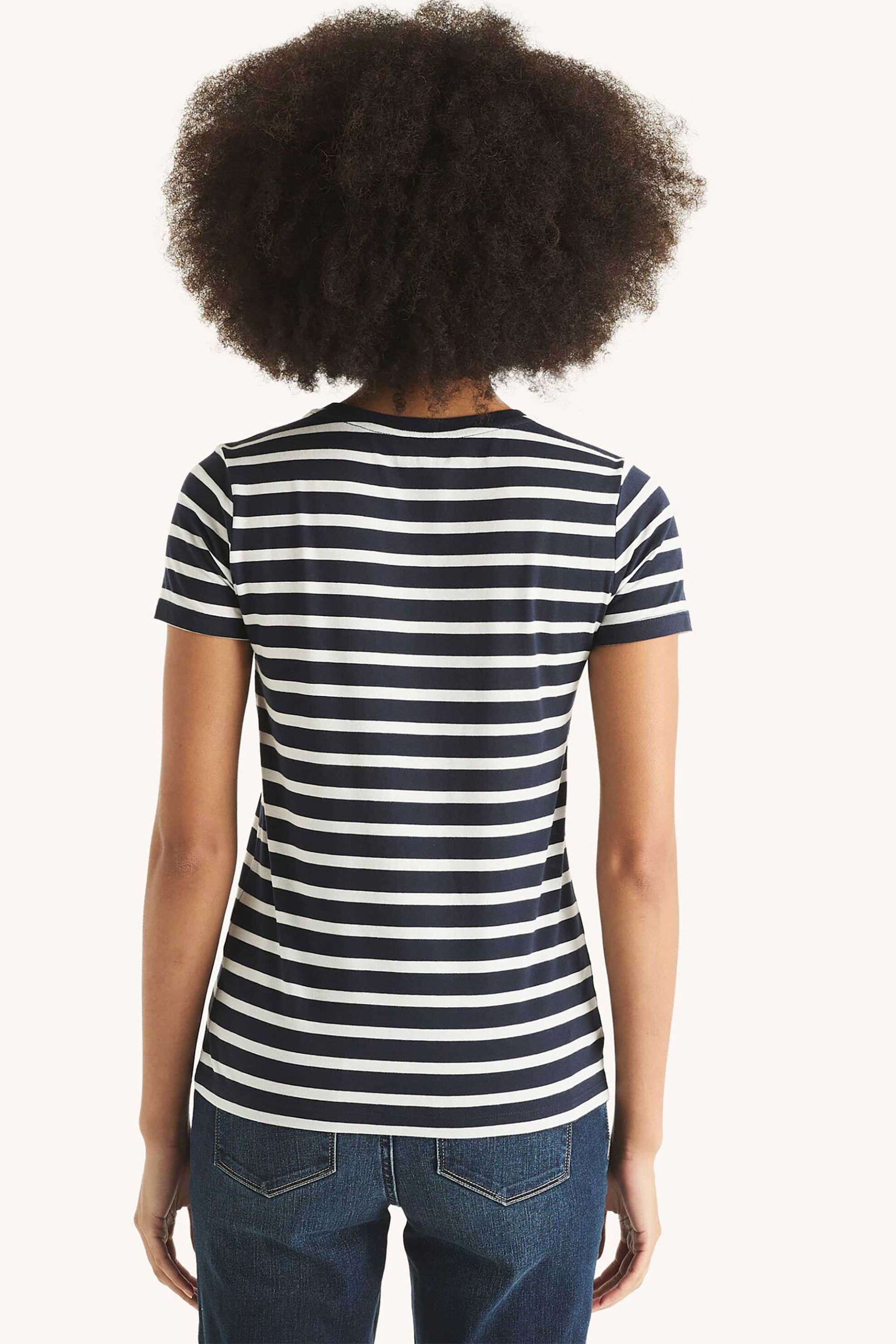 Nautica Γυναικείο T-Shirt με Ριγέ Σχέδιο Και Κεντημένο Λογότυπο Classic Fit - 37V010 Μπλε Σκούρο
