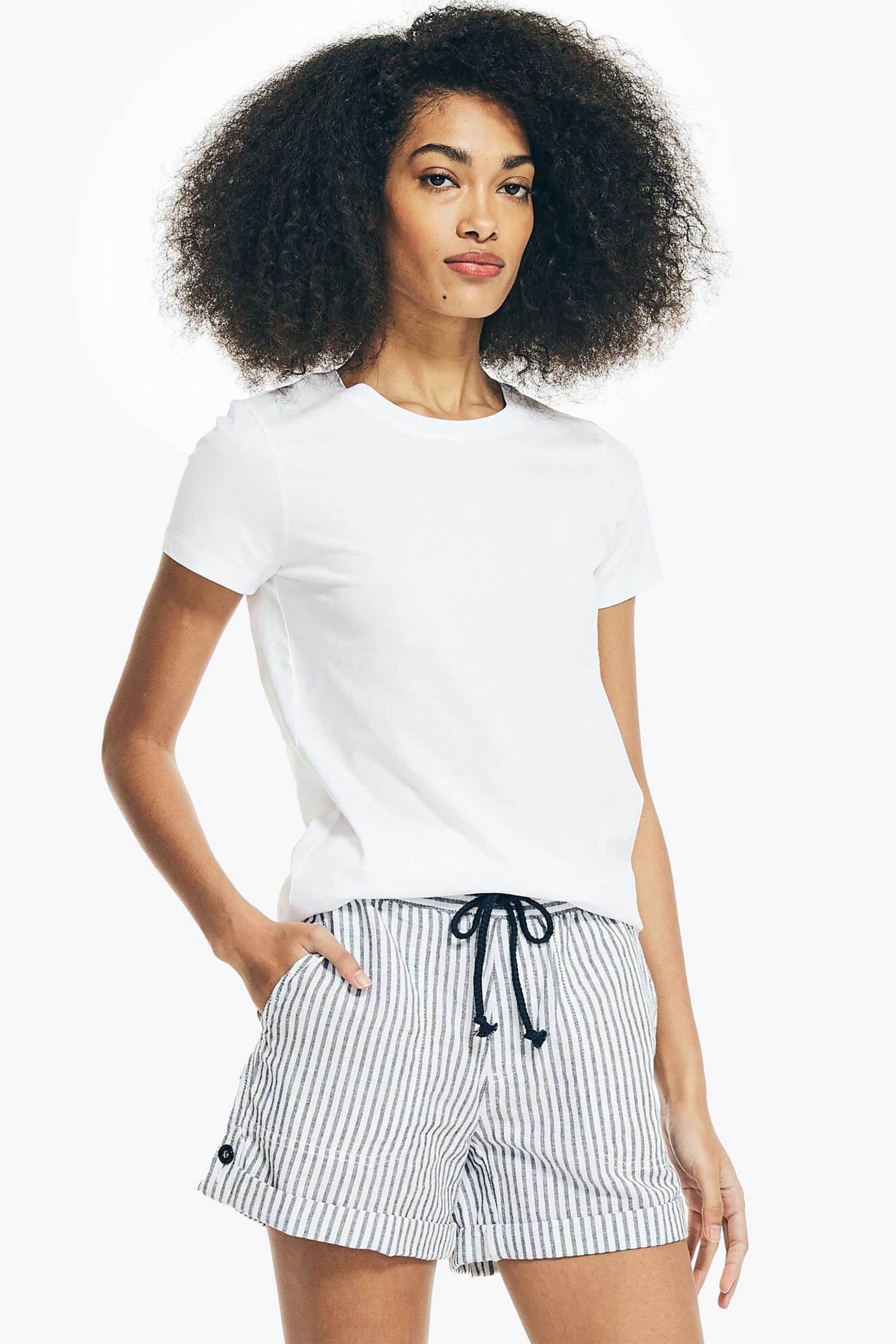 Nautica γυναικείο T-shirt με κεντημένο λογότυπο Classic Fit - 37V017 Λευκό