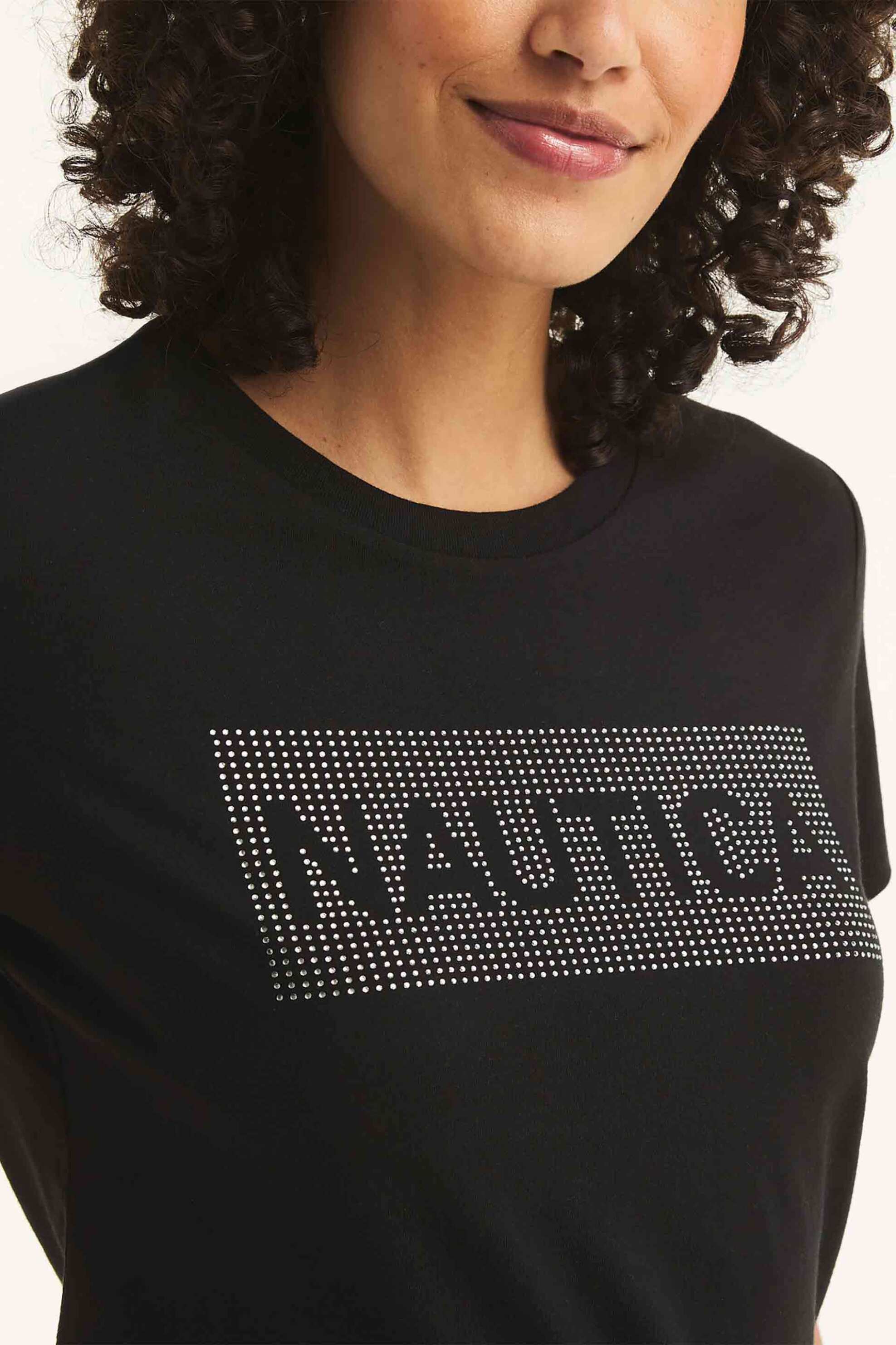 NAUTICA Nautica γυναικείο T-shirt με λογότυπο από στρας Classic Fit - 38V107 Μαύρο - 2