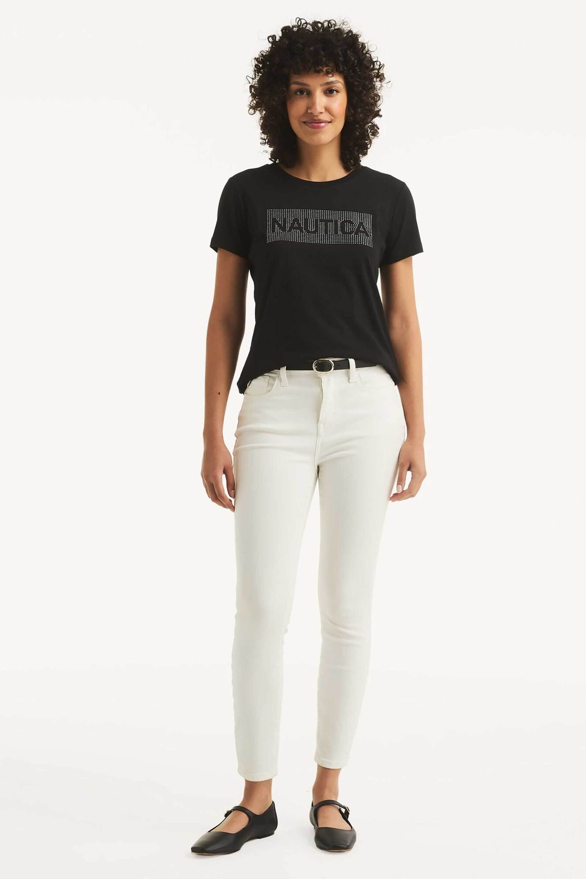 NAUTICA Nautica γυναικείο T-shirt με λογότυπο από στρας Classic Fit - 38V107 Μαύρο - 3