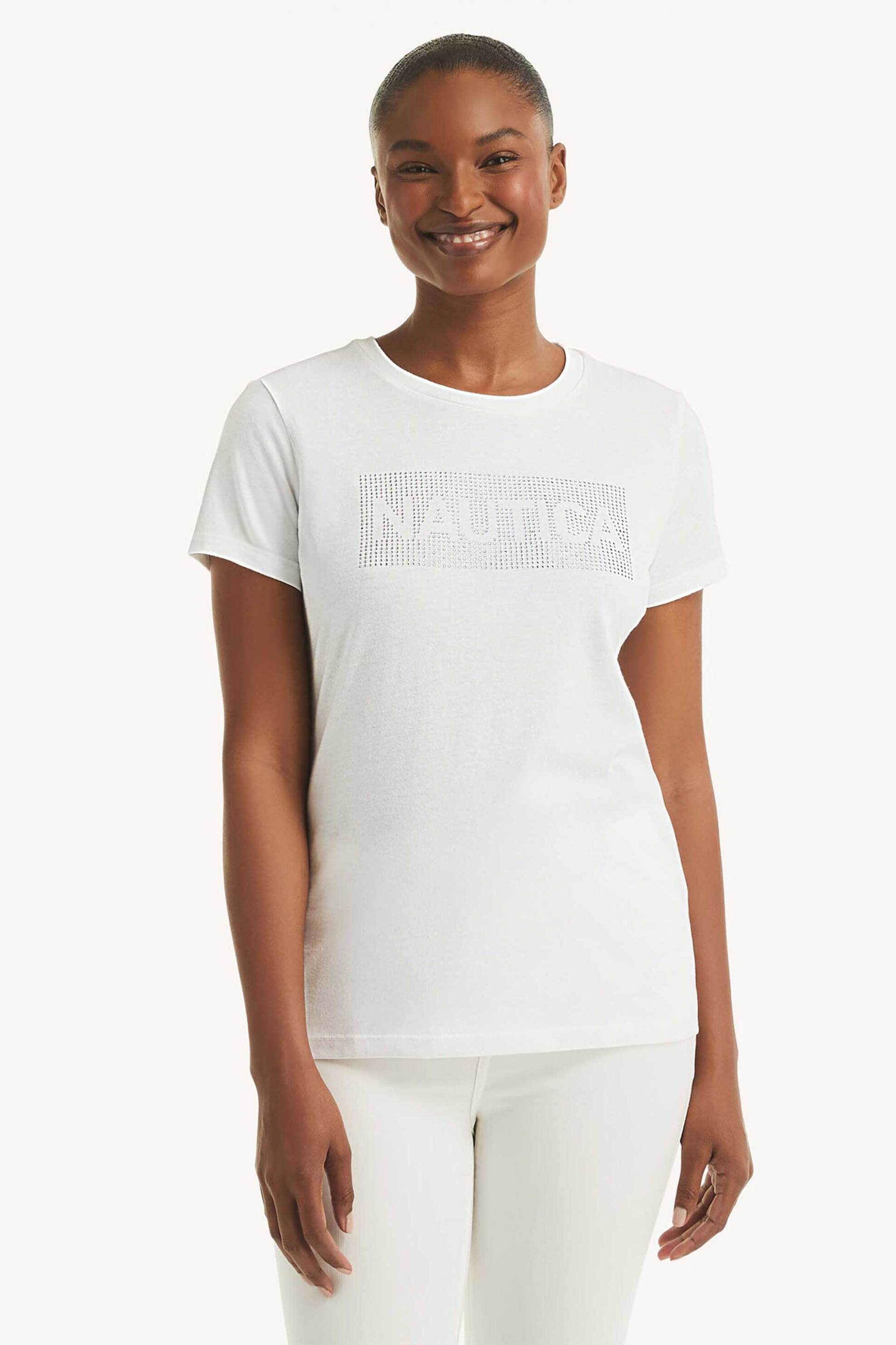 Nautica γυναικείο T-shirt με λογότυπο από στρας Classic Fit - 38V107 Λευκό