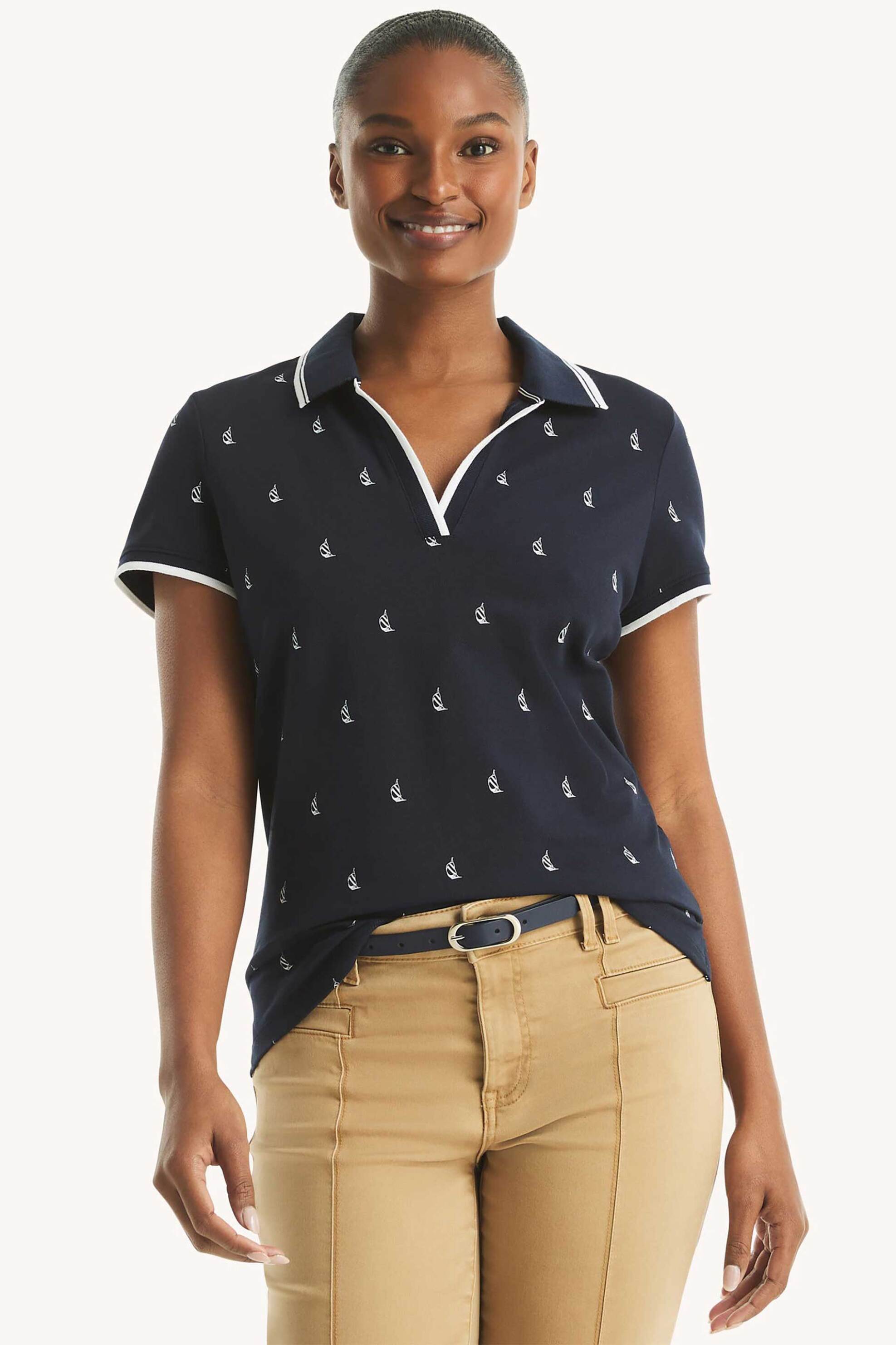 NAUTICA Nautica γυναικεία μπλούζα πόλο πικέ με all-over sailing print Classic Fit - 45K116 Μπλε Σκούρο