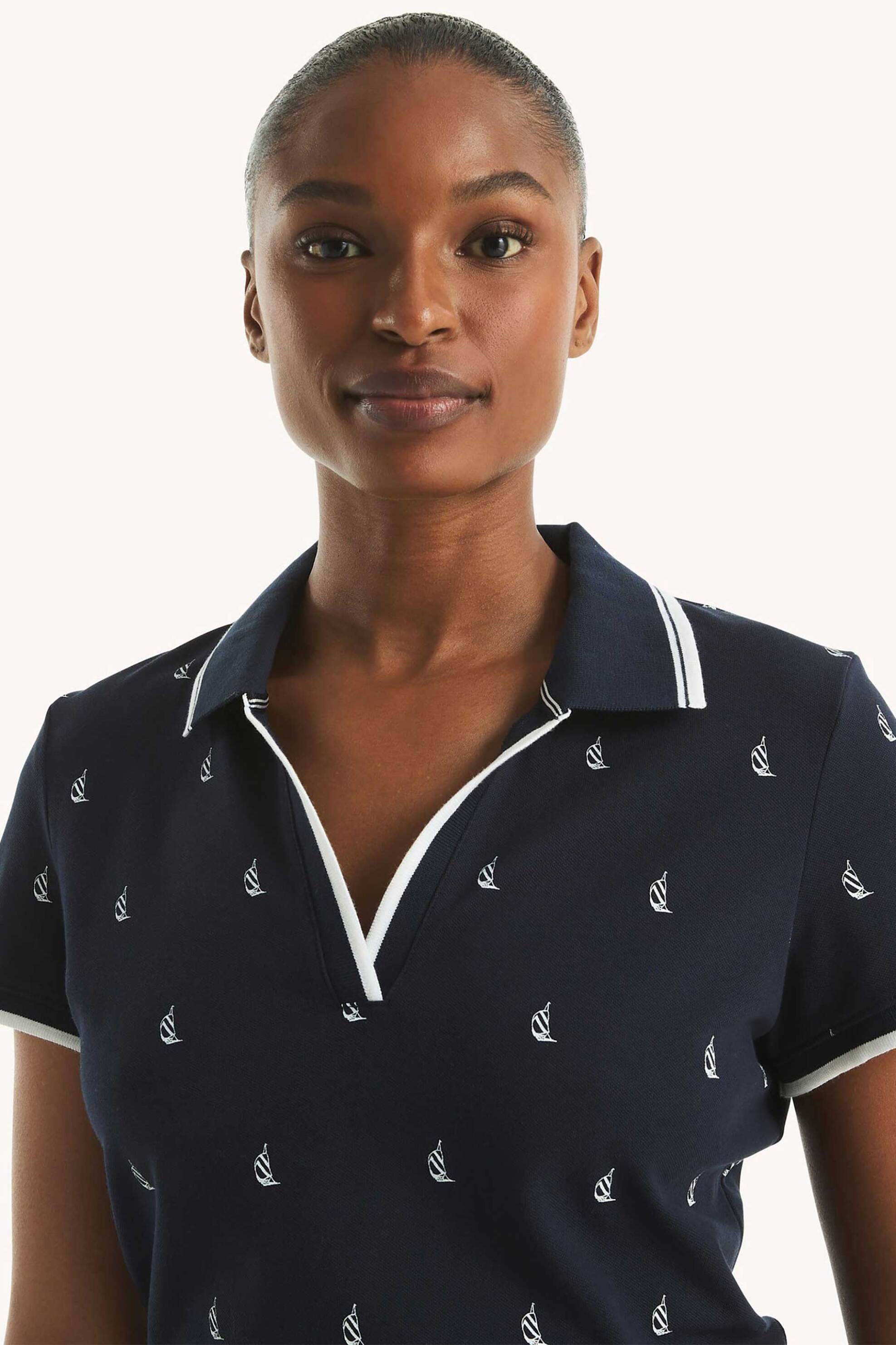 Nautica γυναικεία μπλούζα πόλο πικέ με all-over sailing print Classic Fit - 45K116 Μπλε Σκούρο