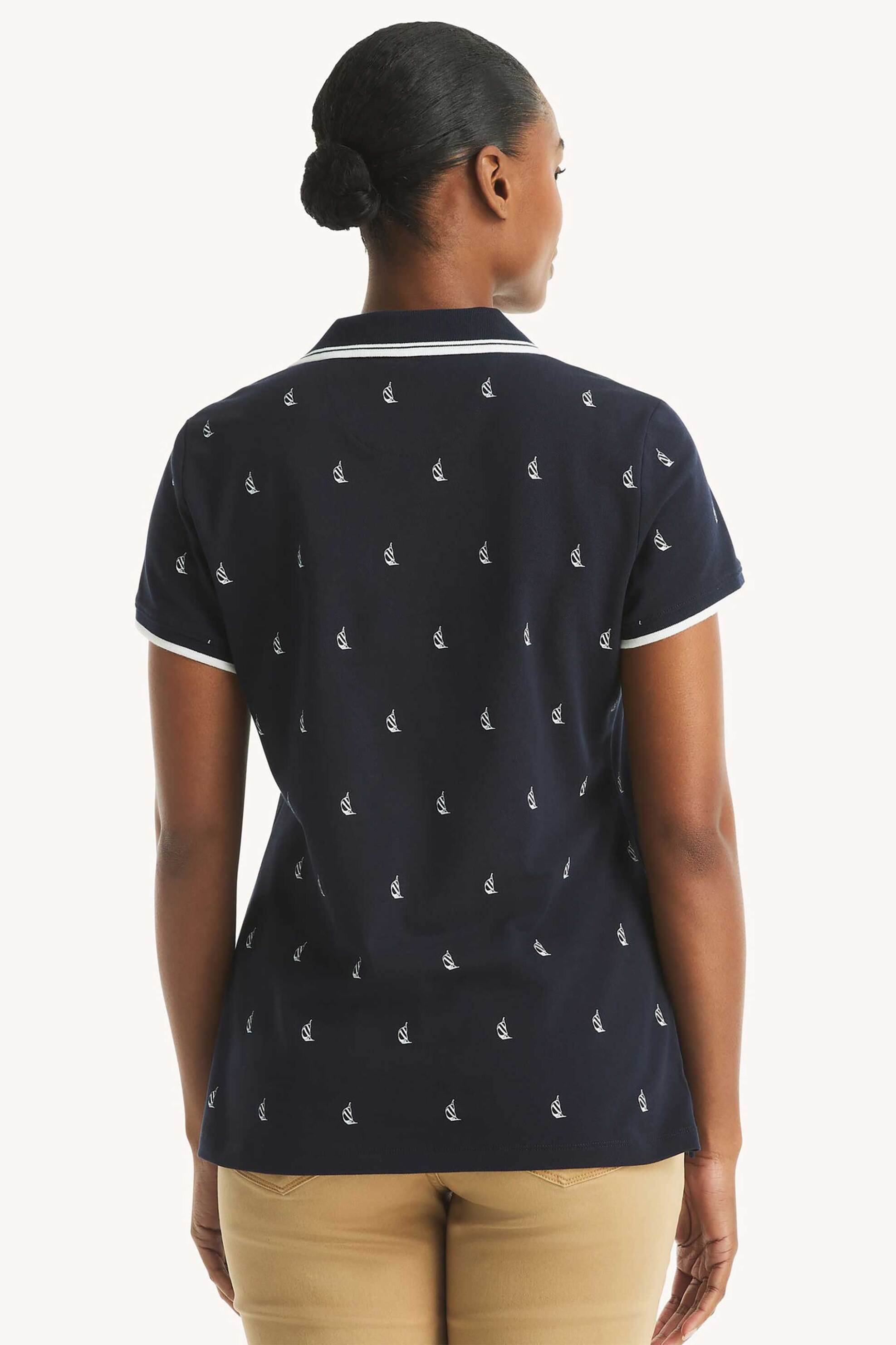 Nautica Γυναικεία Μπλούζα Πόλο Πικέ με All-Over Sailing Print Classic Fit - 45K116 Μπλε Σκούρο