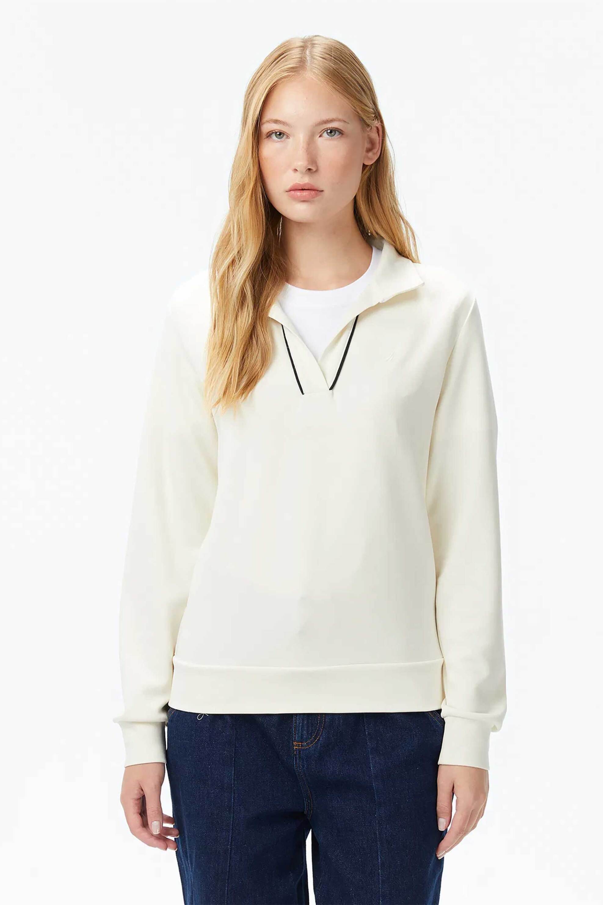 Nautica γυναικεία μακρυμάνικη μπλούζα με γιακά και κεντημένο λογότυπο Regular Fit