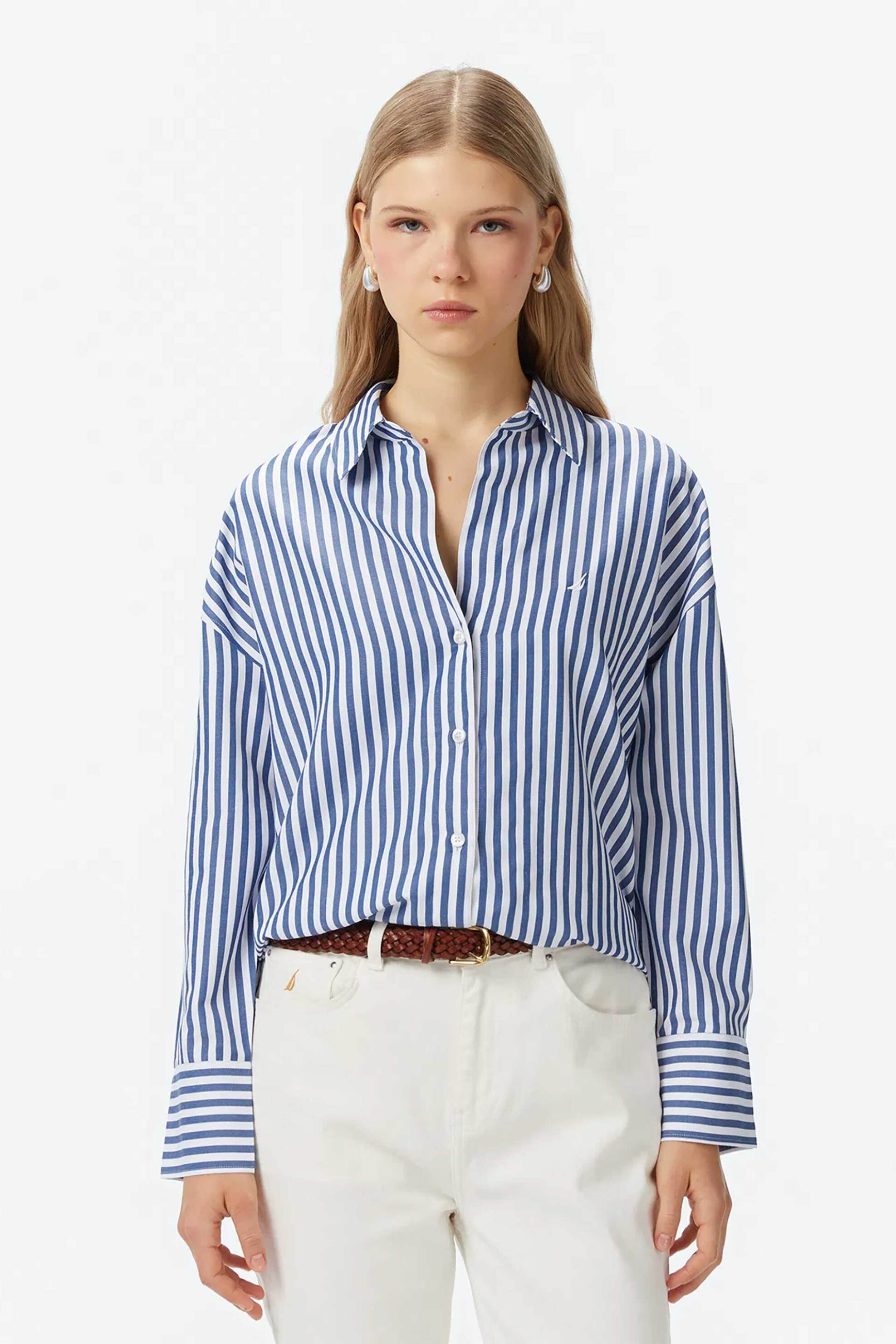 Nautica γυναικείο πουκάμισο με ριγέ σχέδιο και κεντημένο λογότυπο Oversized Fit