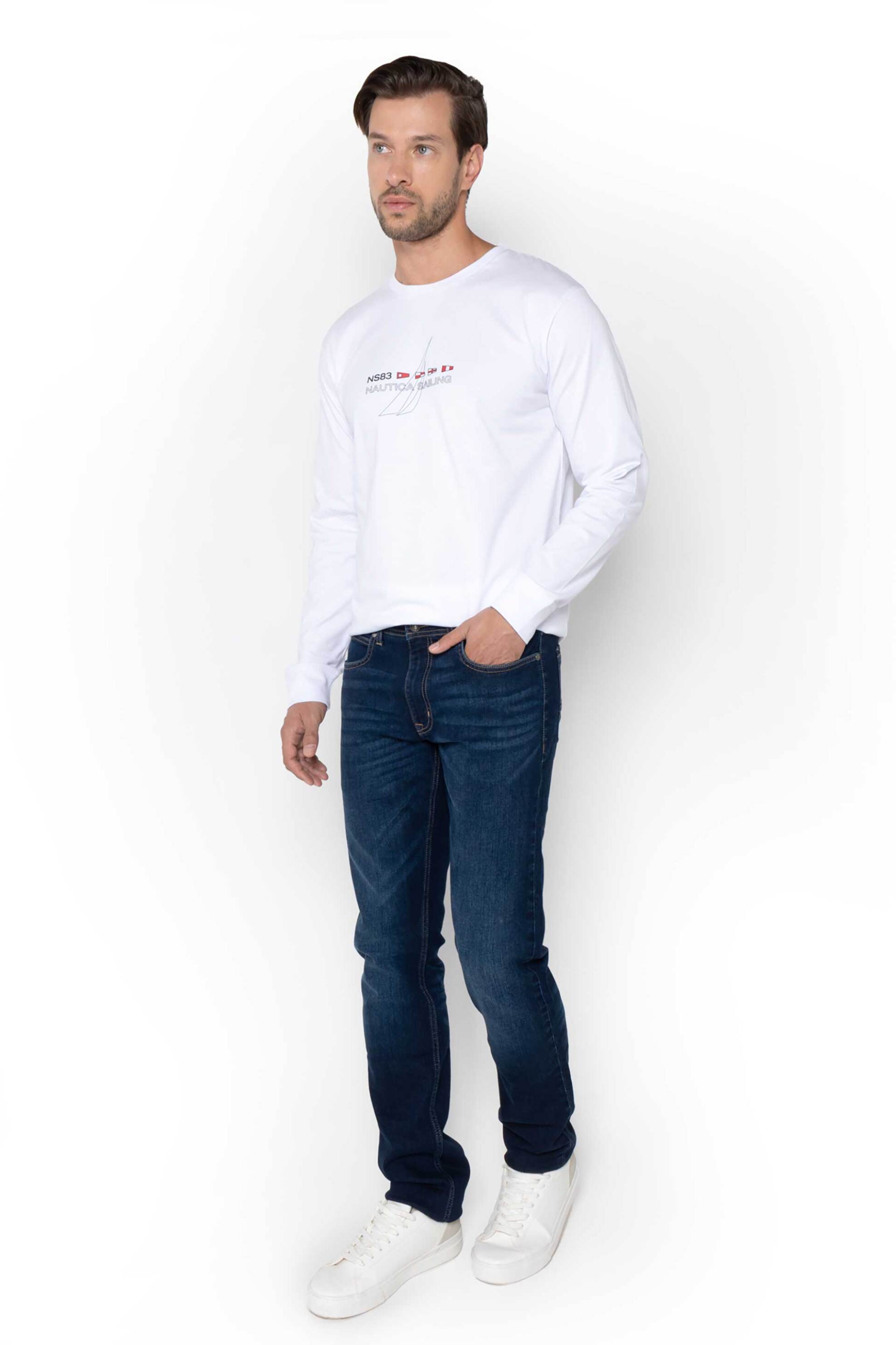 Nautica ανδρικό τζιν παντελόνι πεντάτσεπο Straight Fit - 5P7900 Denim Blue Σκούρο