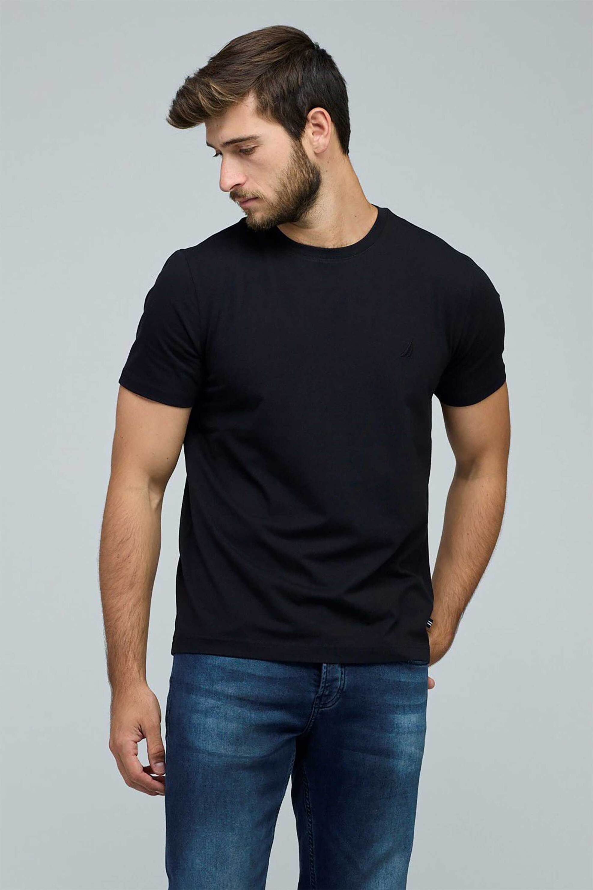 Nautica ανδρικό T-shirt με κεντημένο λογότυπο Classic Fit - 91001V Μαύρο
