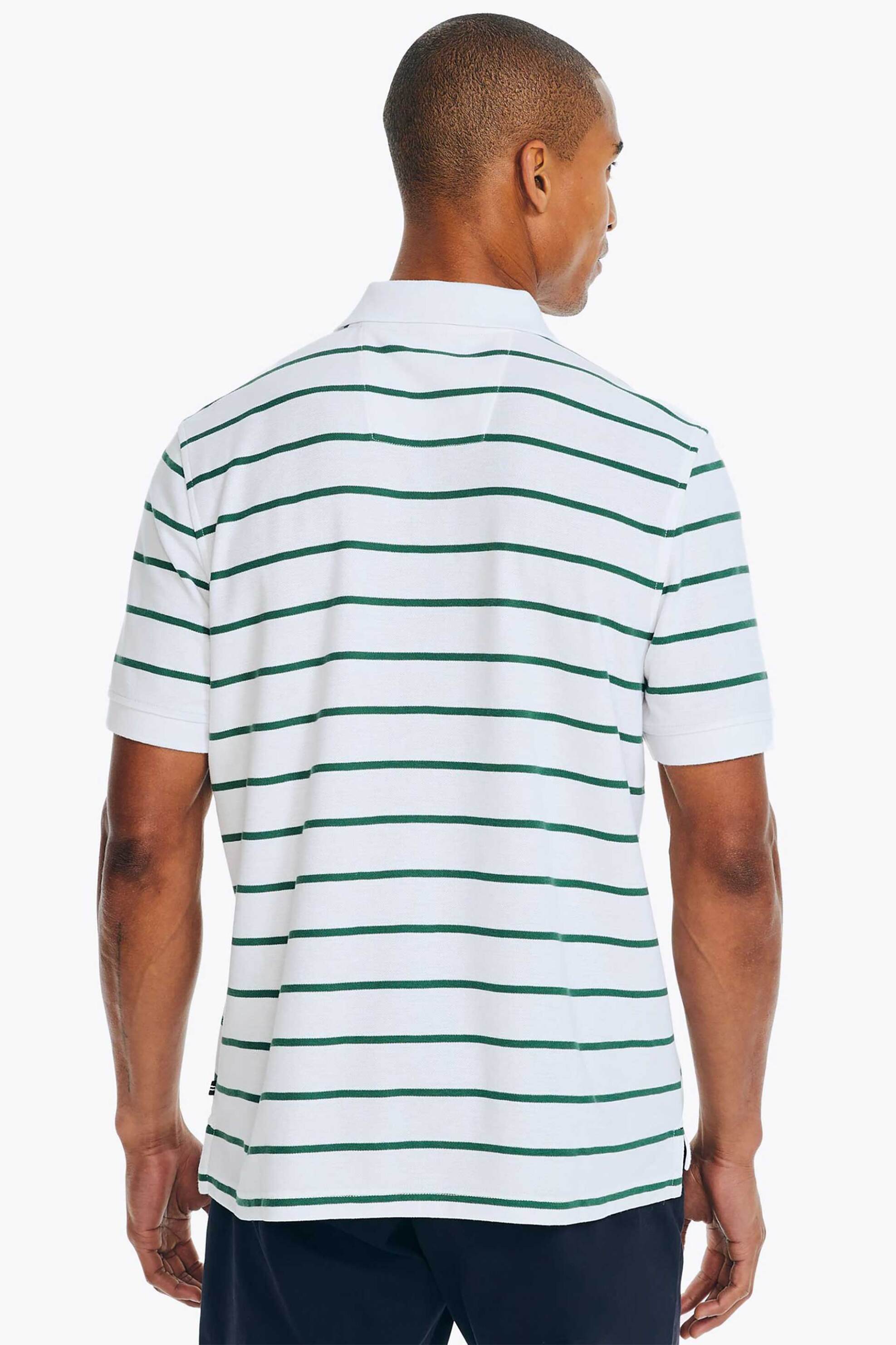 Nautica Ανδρική Πόλο Μπλούζα με Logo Patch Και Ρίγες Classic Fit - K38108 Λευκό