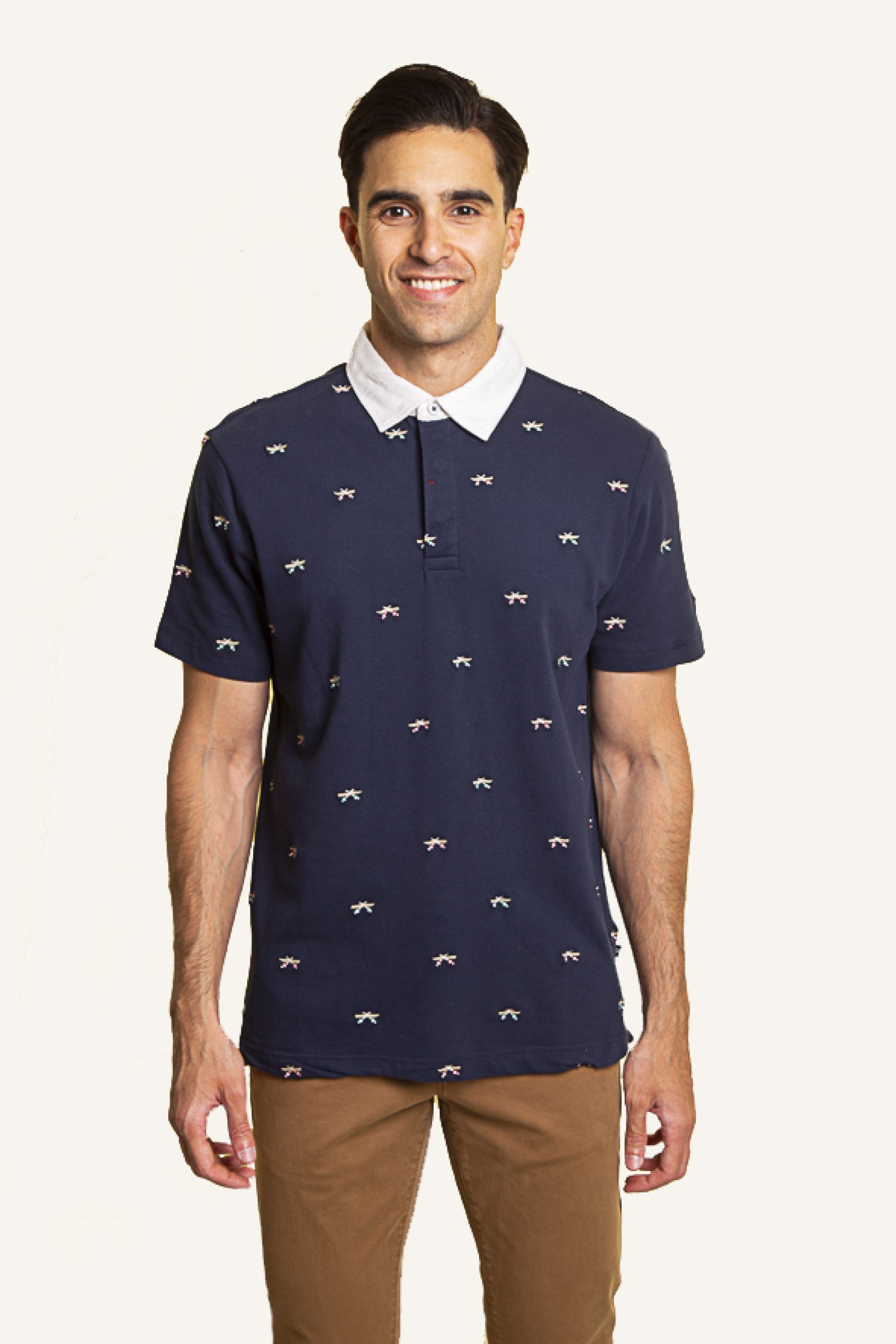 Nautica ανδρική πόλο μπλούζα με print Classic Fit - K45102 Σκούρο Μπλε
