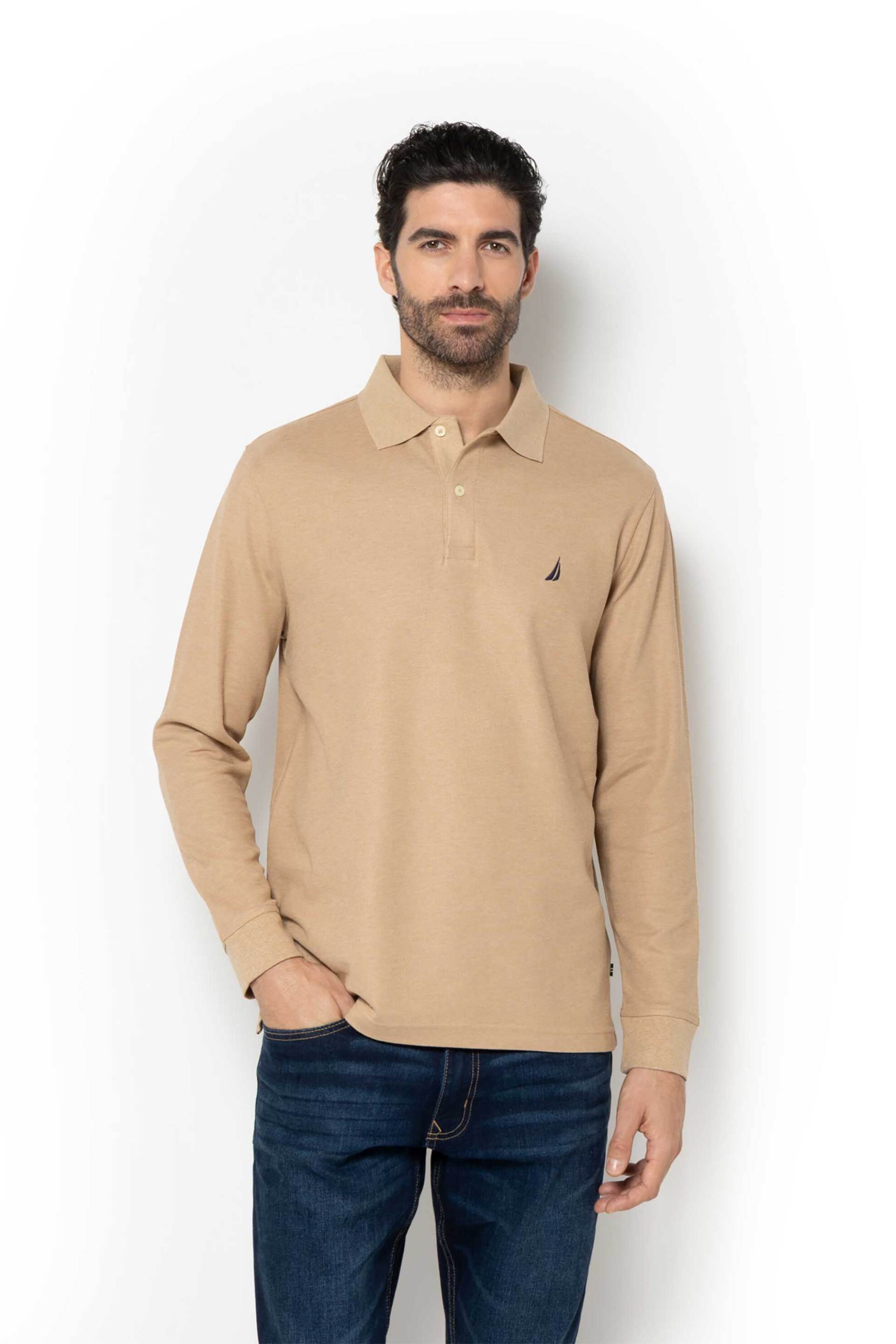 Nautica ανδρική μπλούζα πόλο πικέ με κεντημένο λογότυπο Classic Fit - K47104 Μπεζ