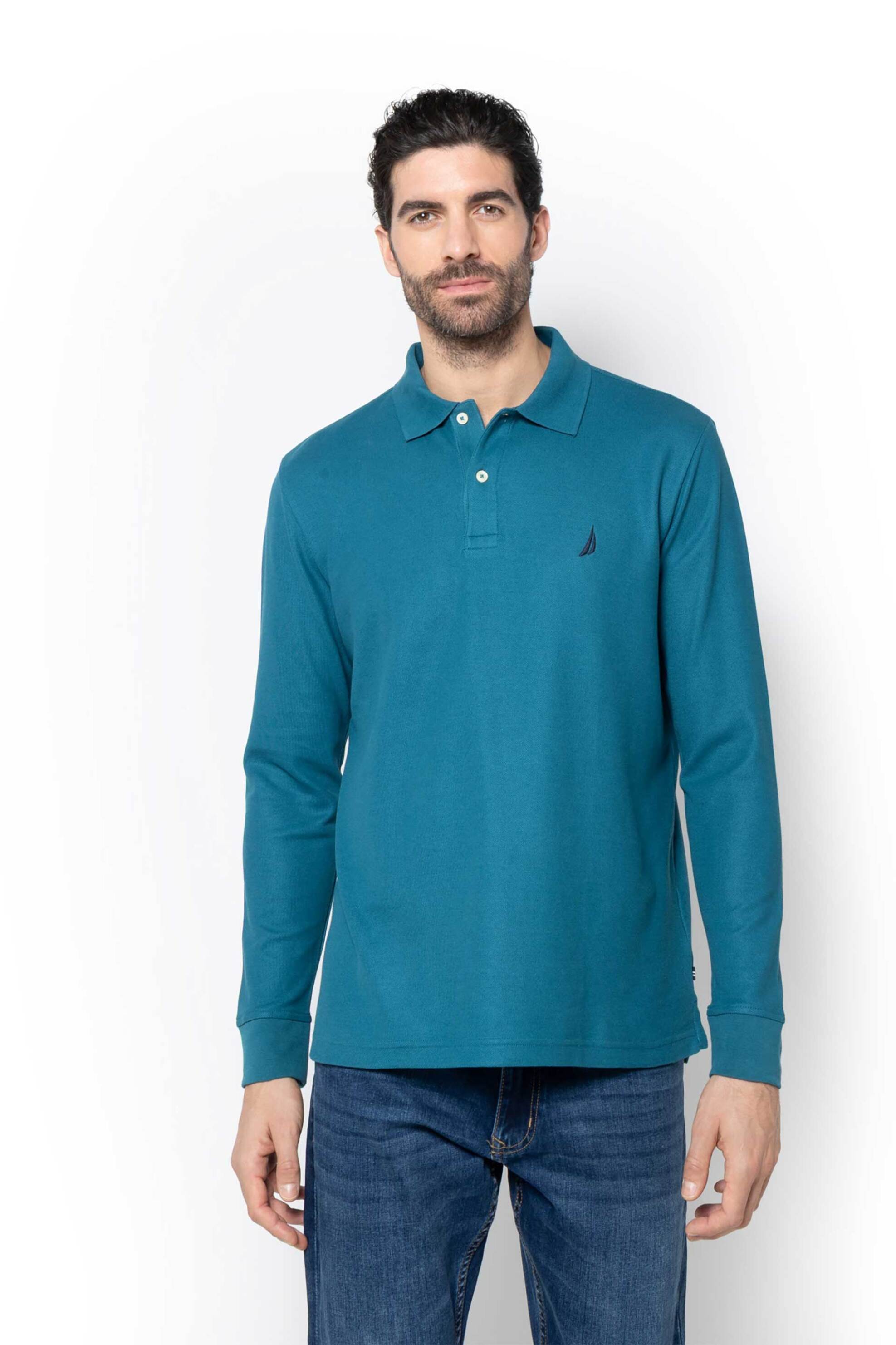 Nautica ανδρική μπλούζα πόλο πικέ με κεντημένο λογότυπο Classic Fit - K47104 Πετρόλ