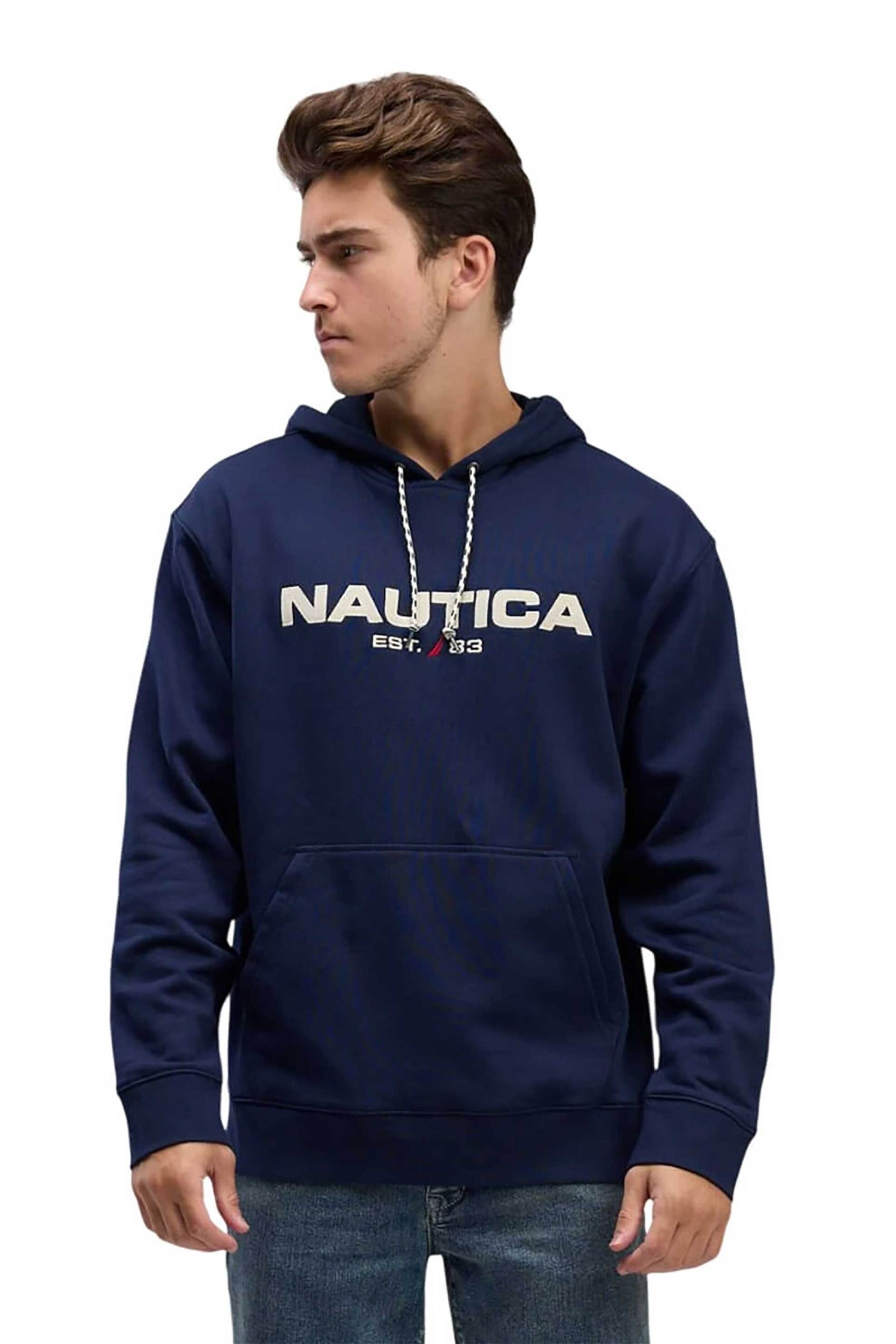 Nautica ανδρική μπλούζα φούτερ με κουκούλα και λογότυπο Regular Fit - K57070 Σκούρο Μπλε