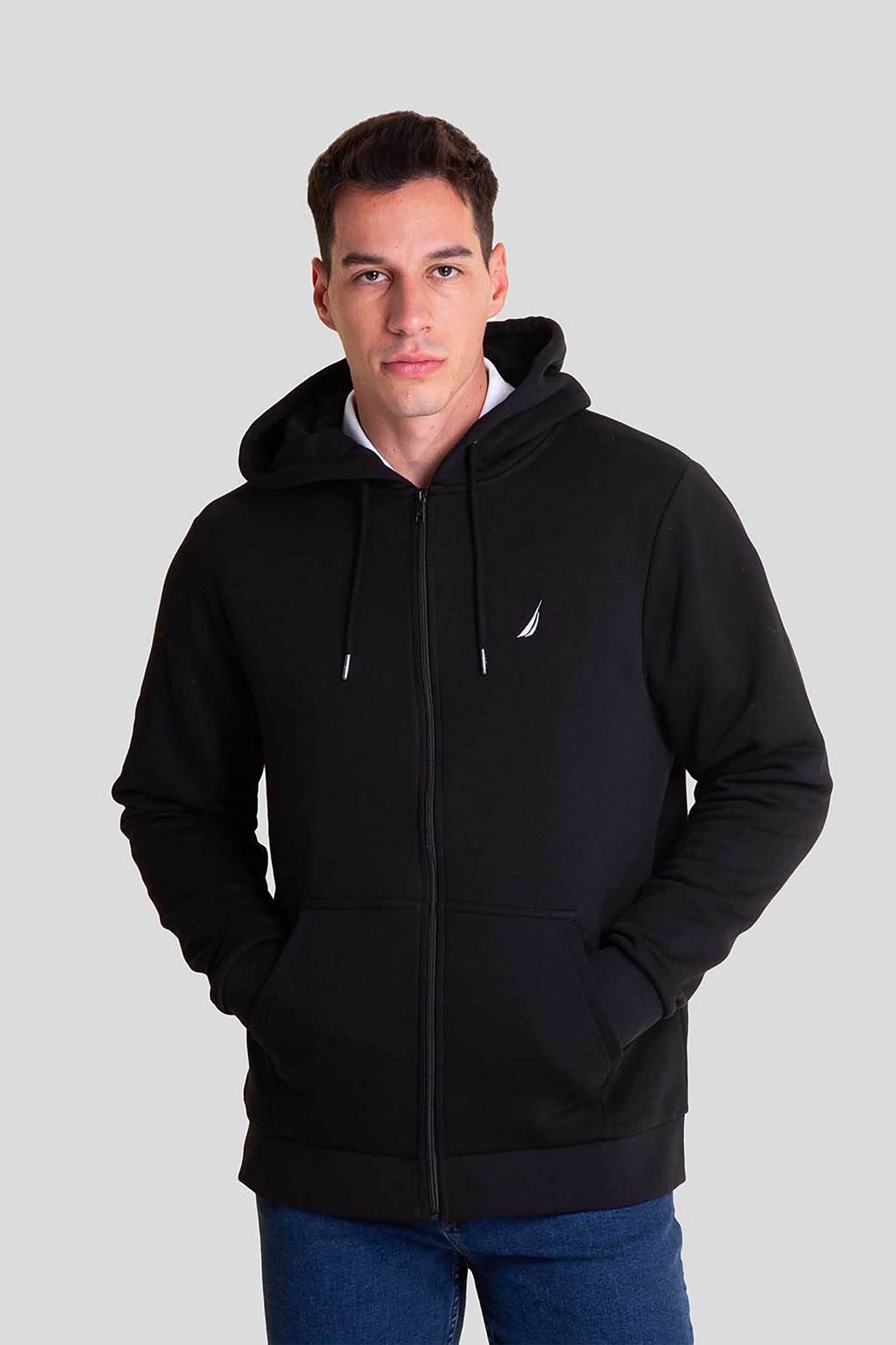 NAUTICA Nautica ανδρική ζακέτα φούτερ με κουκούλα και κεντημένο λογότυπο - N1K01888 Μαύρο