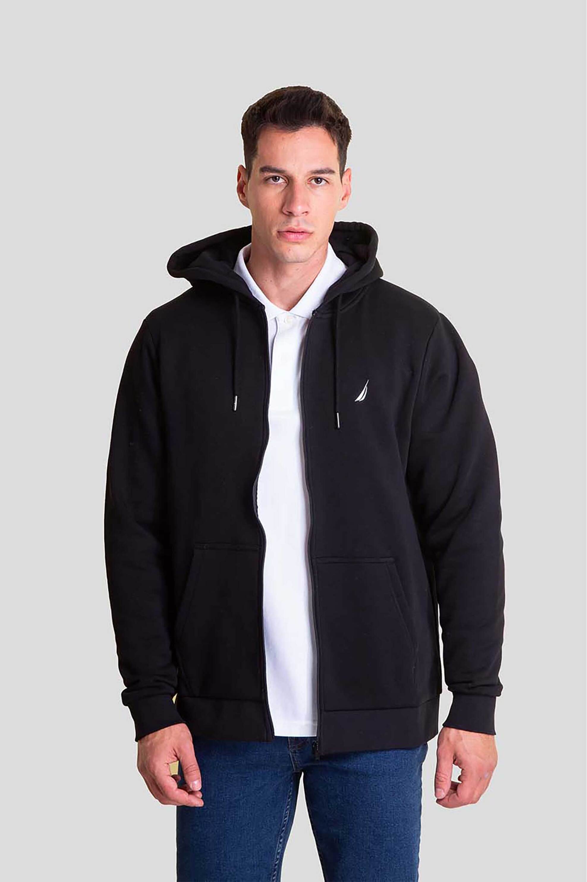 Nautica ανδρική ζακέτα φούτερ με κουκούλα και κεντημένο λογότυπο - N1K01888 Μαύρο φωτογραφία