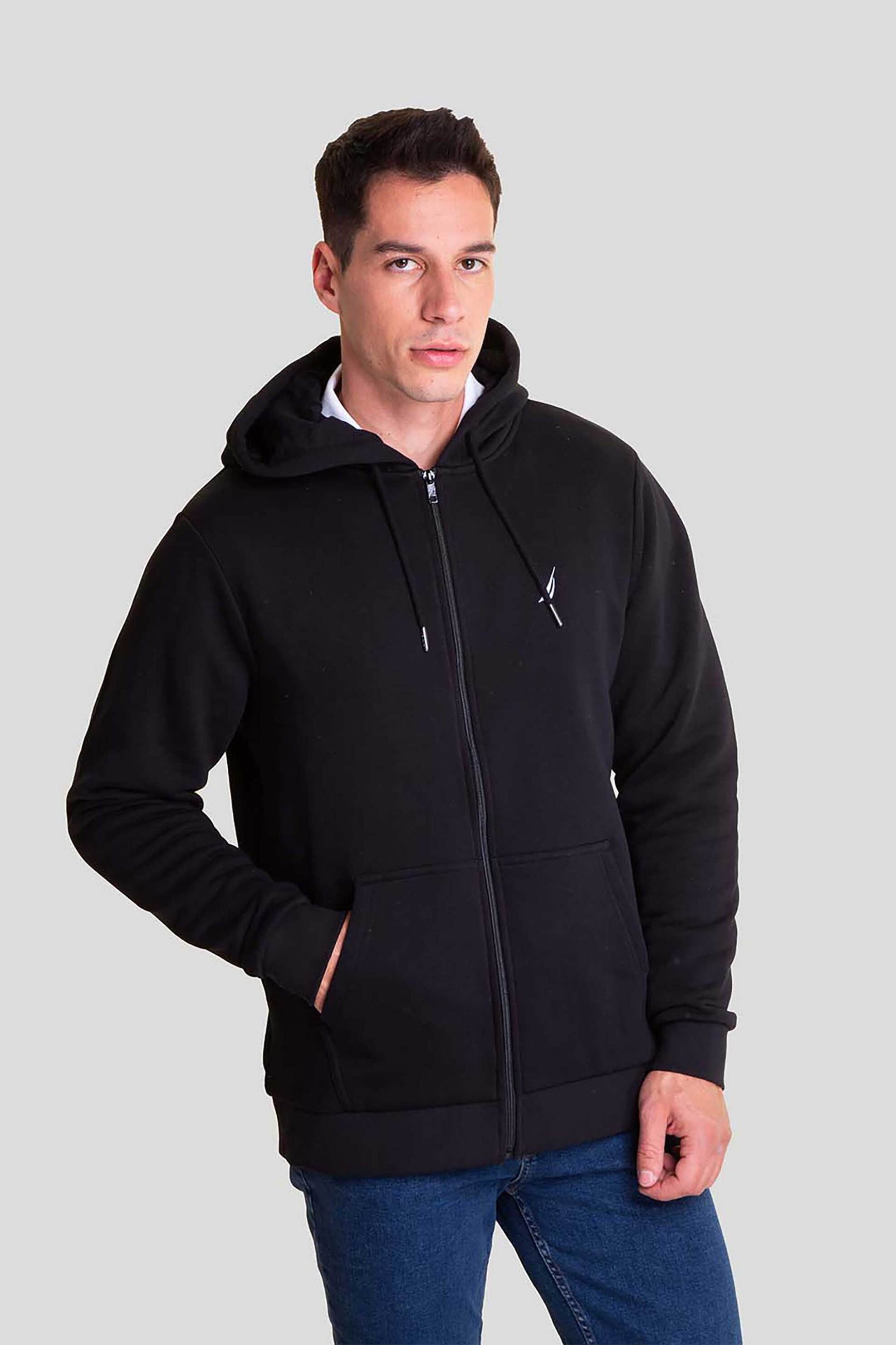 Nautica ανδρική ζακέτα φούτερ με κουκούλα και κεντημένο λογότυπο - N1K01888 Μαύρο φωτογραφία