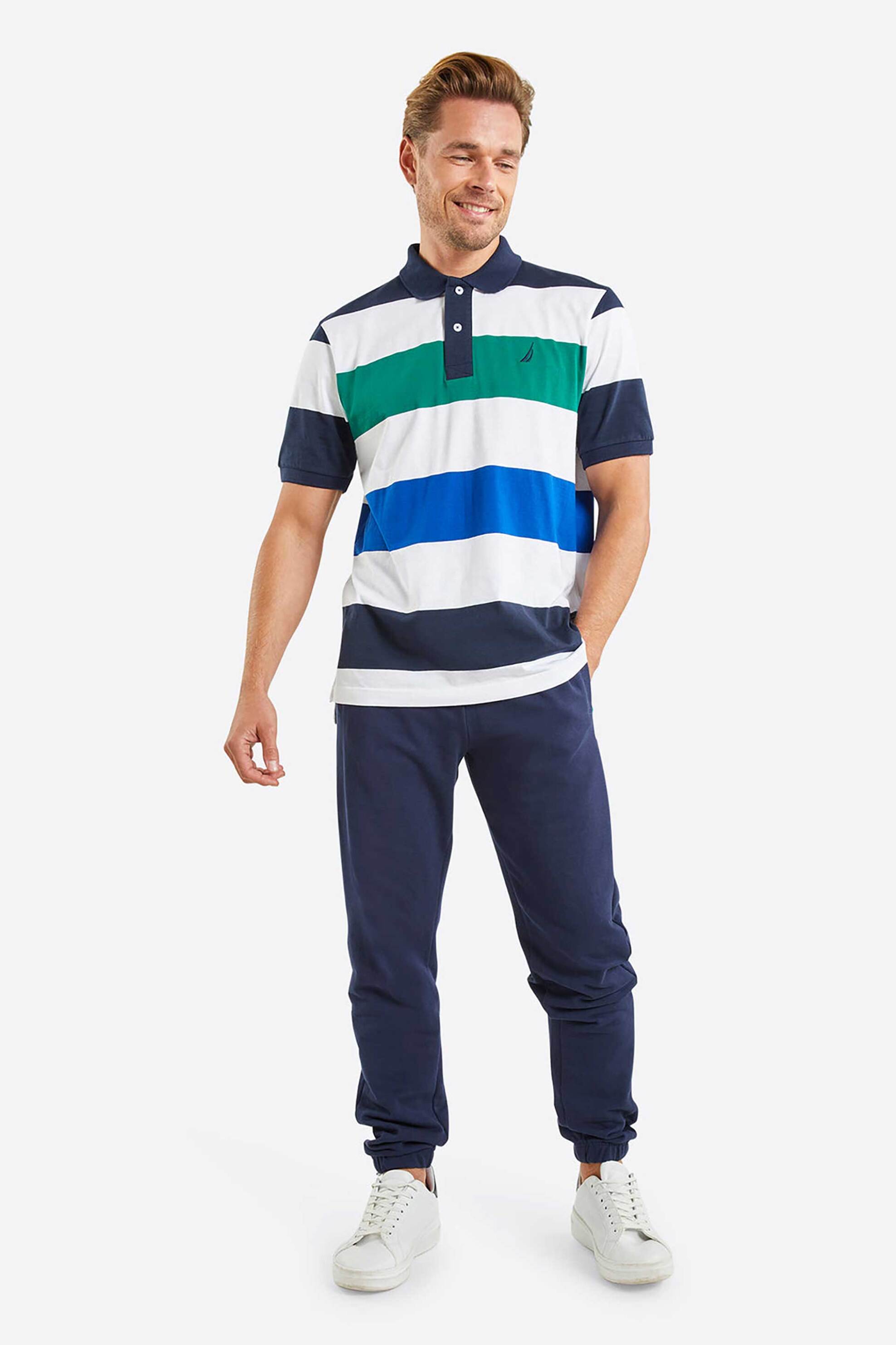 Nautica Ανδρική Πόλο Μπλούζα Colorblocked με Κεντημένο Έμβλημα Franco - N1M01664 Μπλε Σκούρο