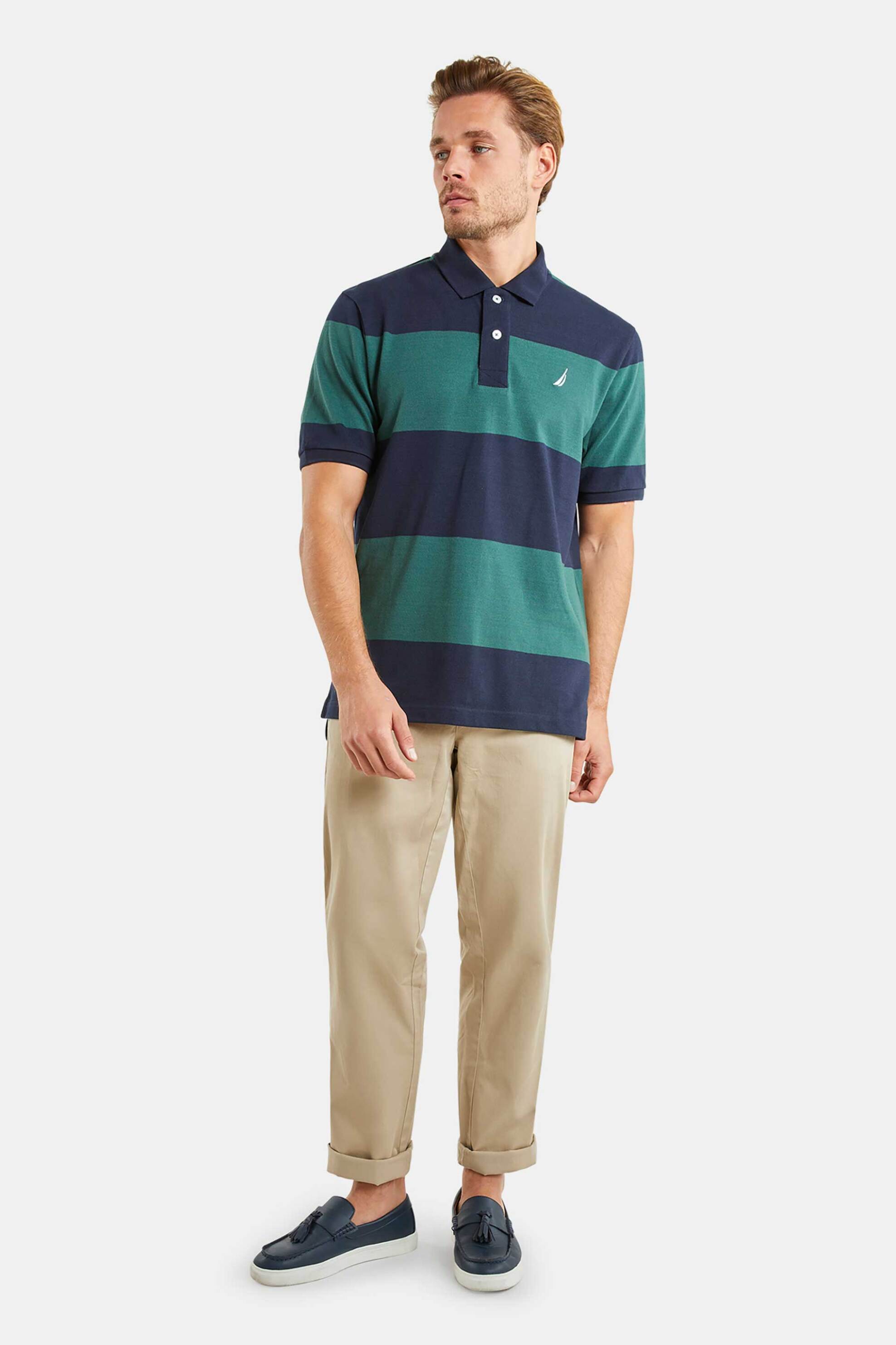 Ανδρική Μόδα > Ανδρικά Ρούχα > Ανδρικές Μπλούζες > Ανδρικές Μπλούζες Πολο Nautica ανδρική πόλο μπλούζα με logo patch και ρίγες - N1M01720 Πράσινο Σκούρο