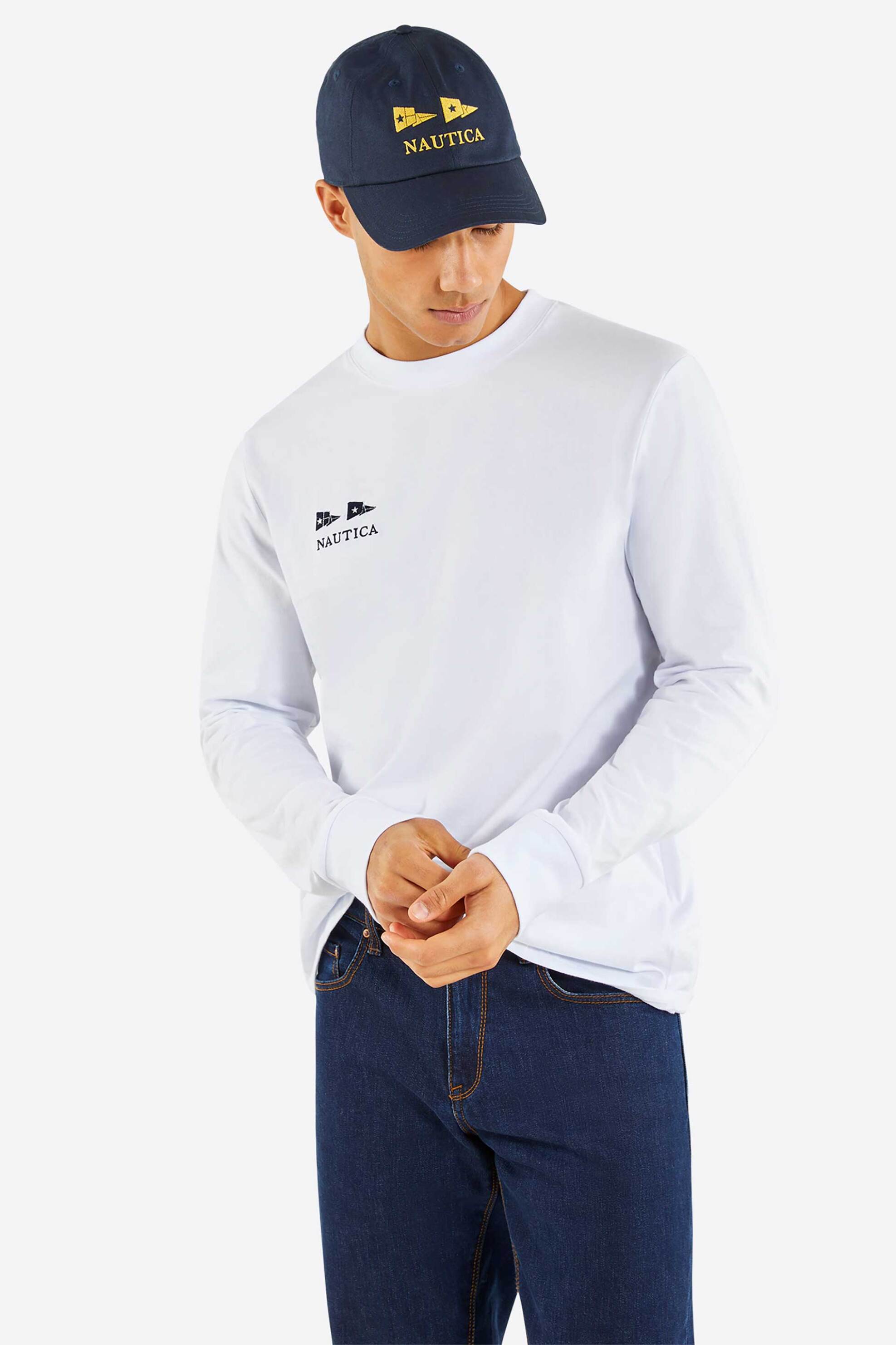 Nautica ανδρική μακρυμάνικη μπλούζα με λογότυπο - N1P02246 Λευκό
