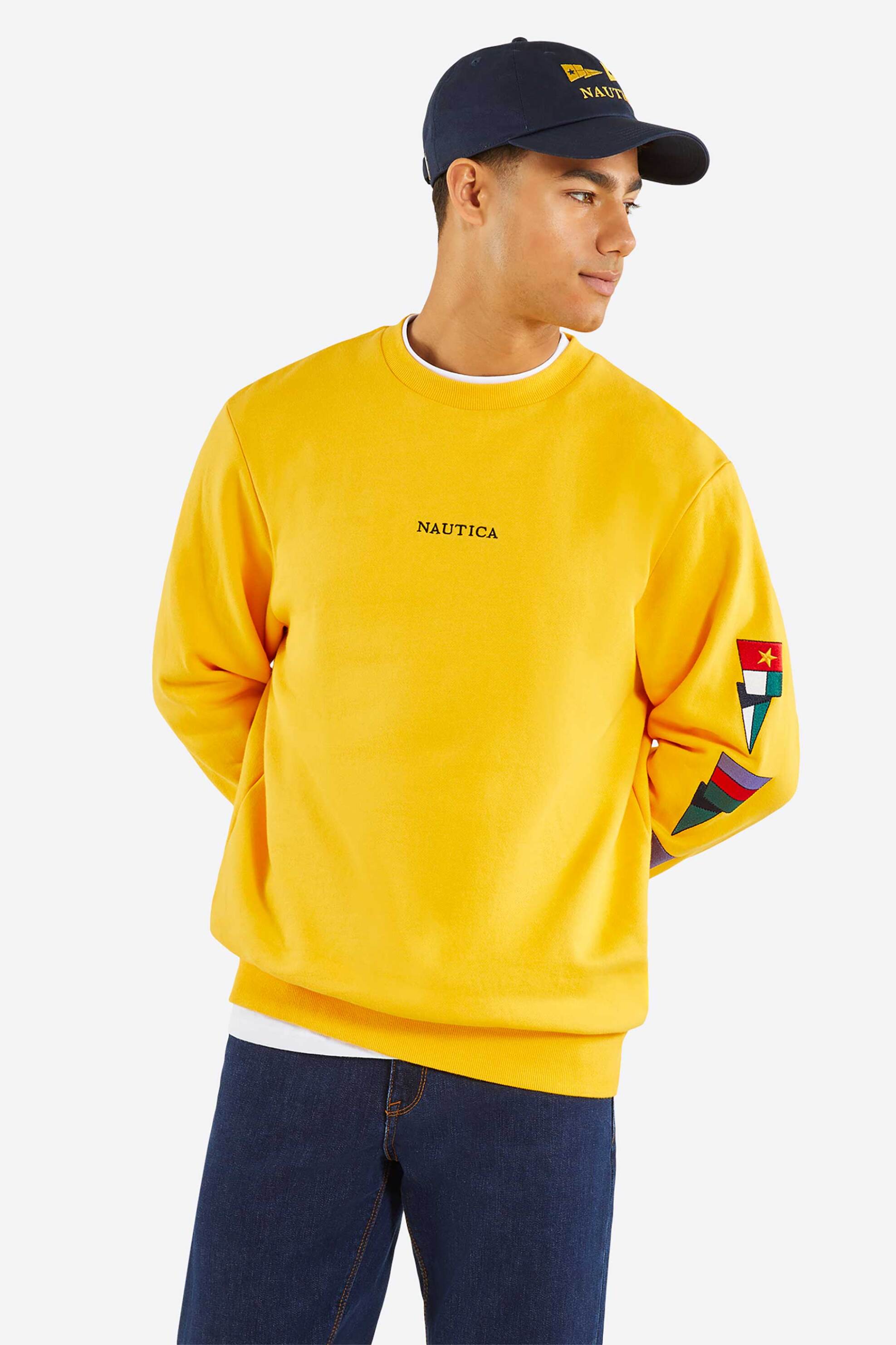 NAUTICA Nautica ανδρική μπλούζα φούτερ με λογότυπο και κεντήματα στο μανίκι - N1P02248 Κίτρινο