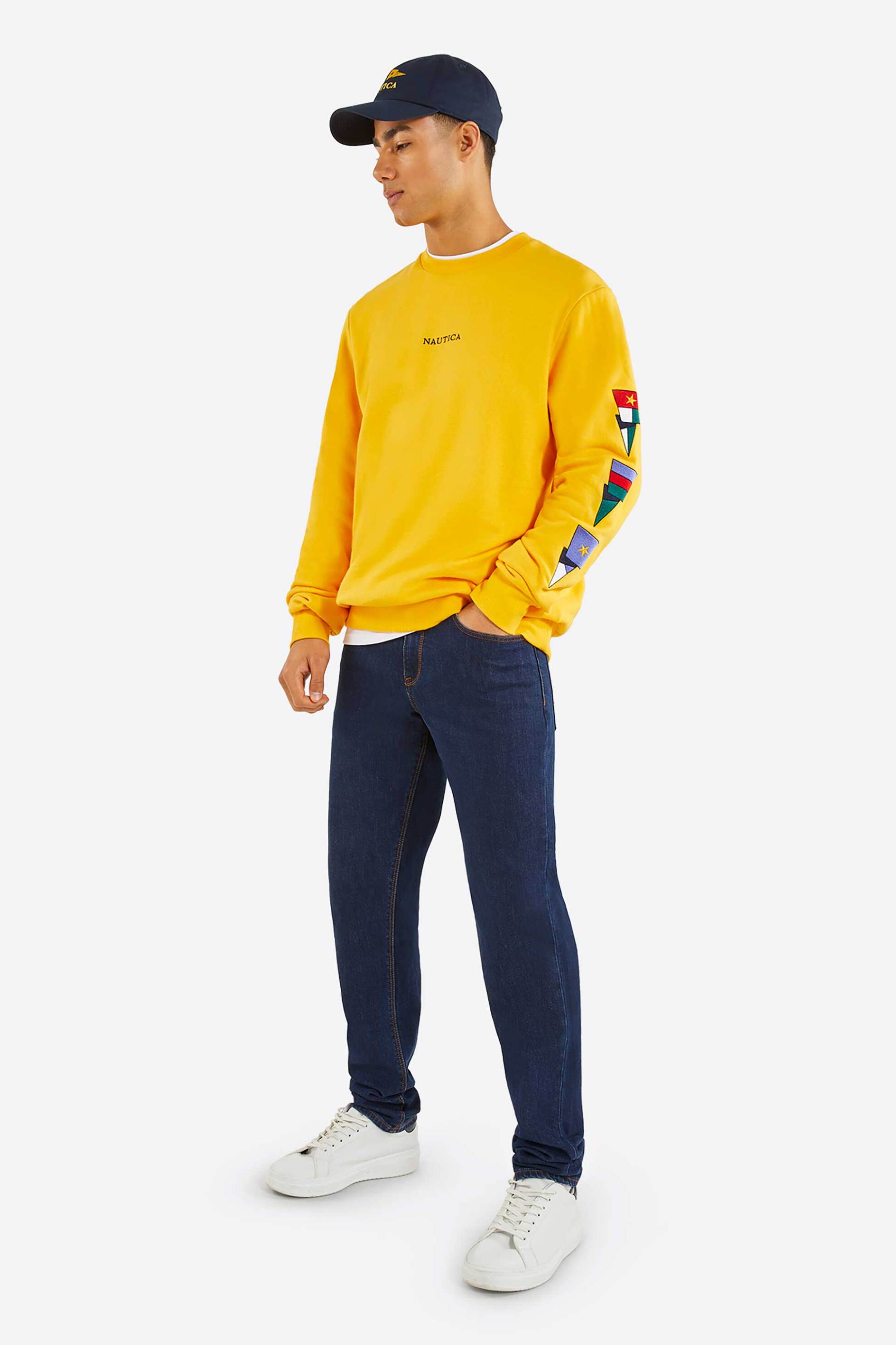 Nautica ανδρική μπλούζα φούτερ με λογότυπο και κεντήματα στο μανίκι - N1P02248 Κίτρινο φωτογραφία