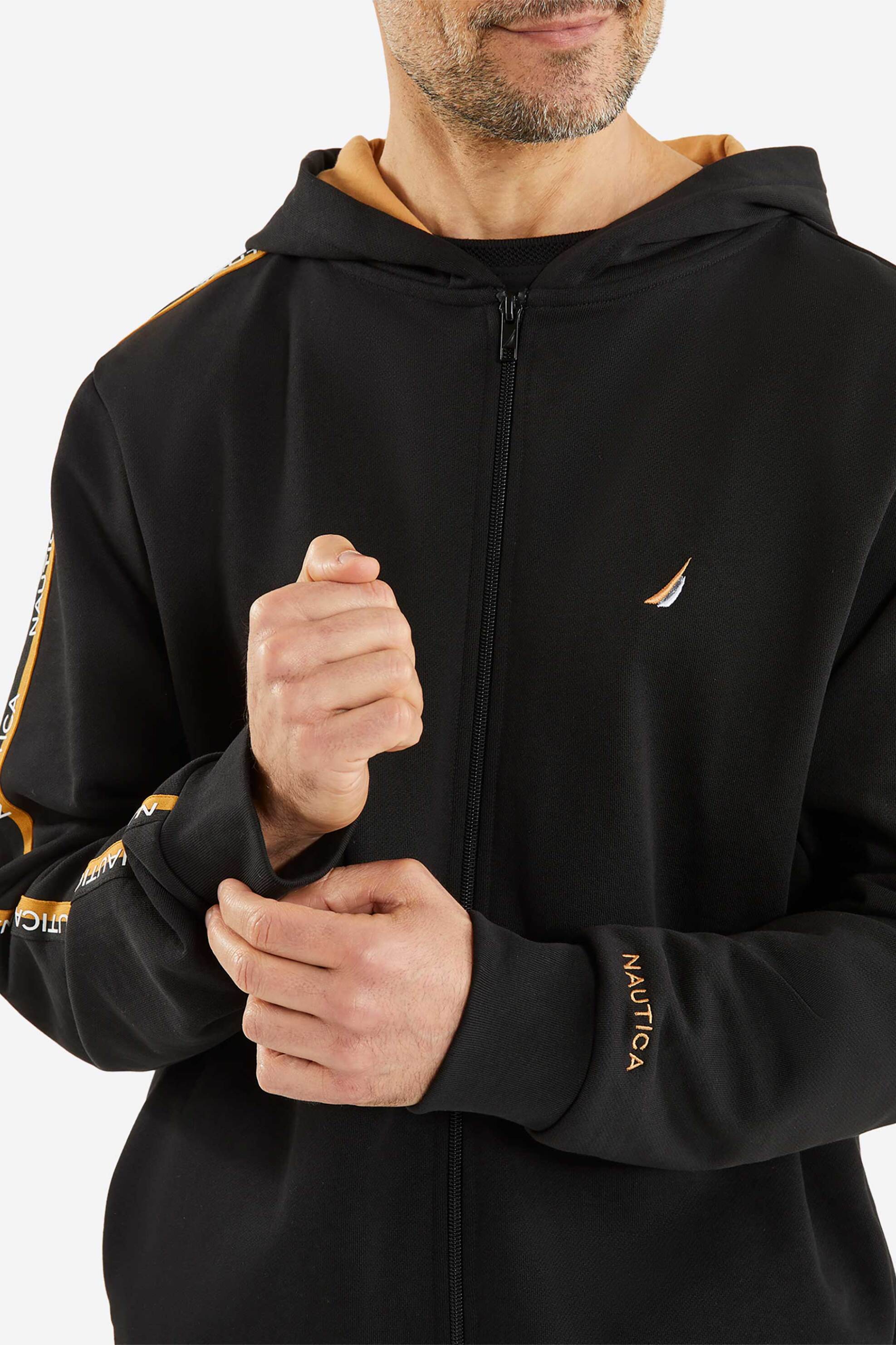 Nautica ανδρική ζακέτα φούτερ με κουκούλα και logo tape - N1P02320 Μαύρο φωτογραφία