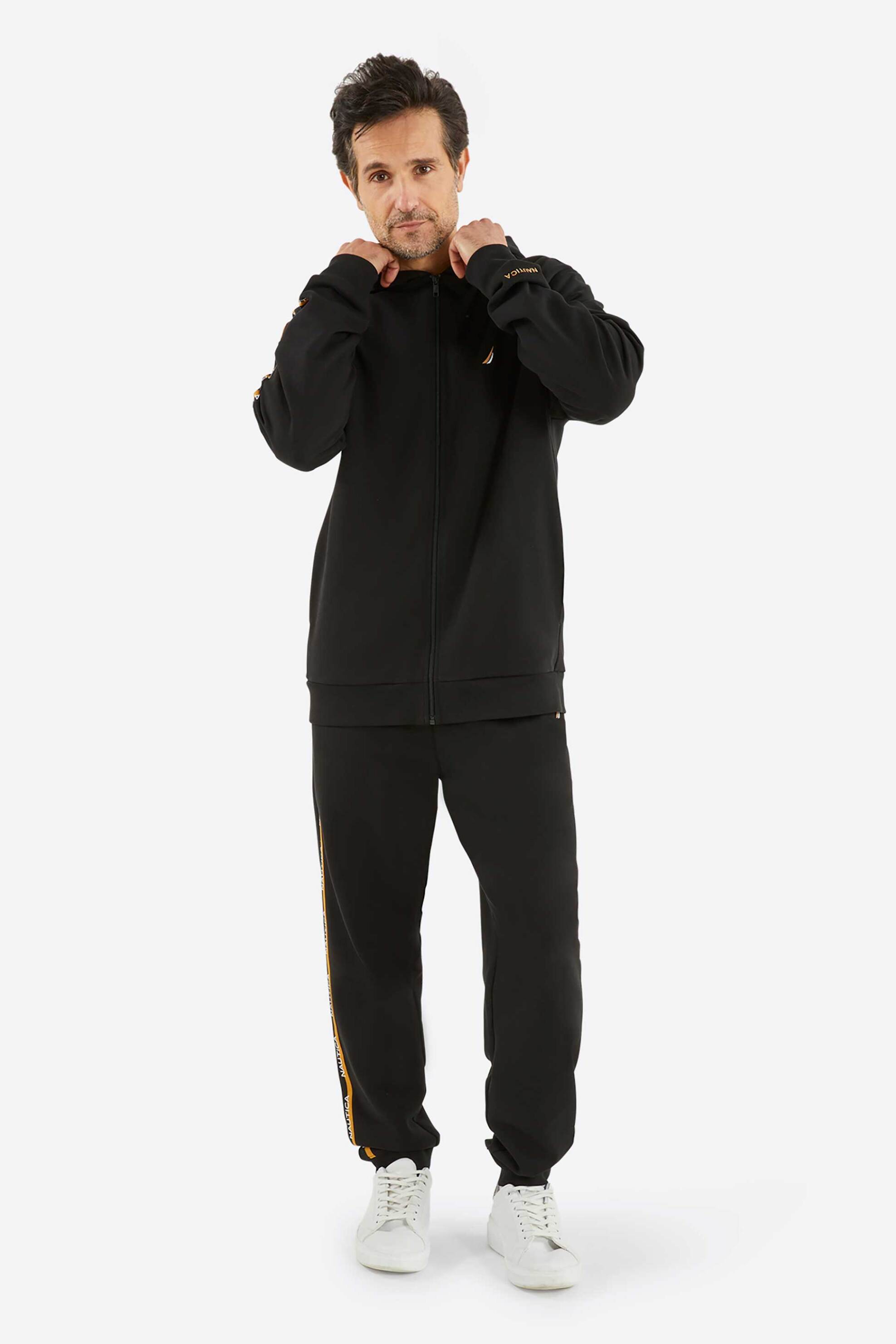 Nautica ανδρική ζακέτα φούτερ με κουκούλα και logo tape - N1P02320 Μαύρο φωτογραφία