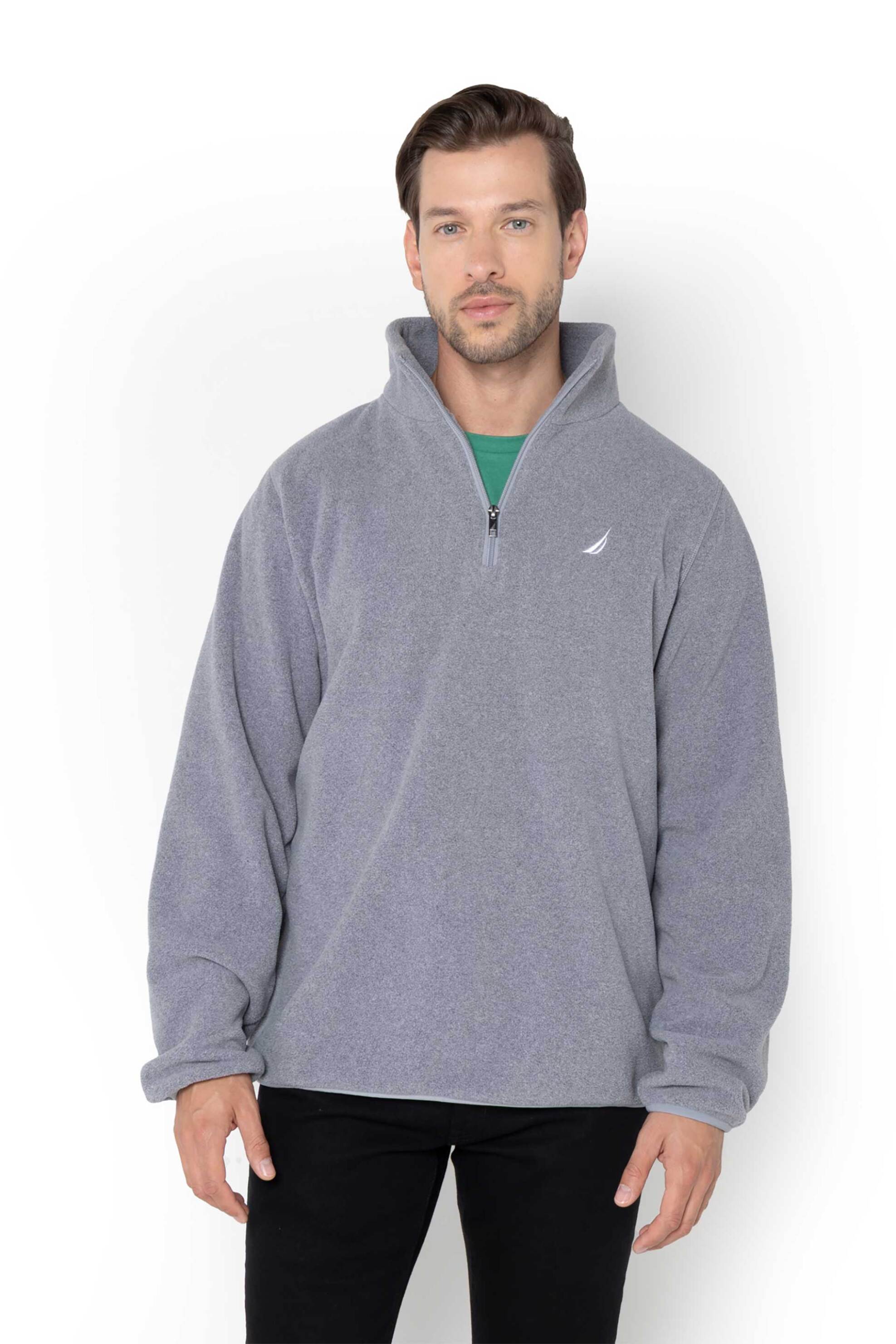 NAUTICA Nautica ανδρική μπλούζα φούτερ με ψηλό λαιμό και κεντημένο λογότυπο - N1Q03263 Γκρι