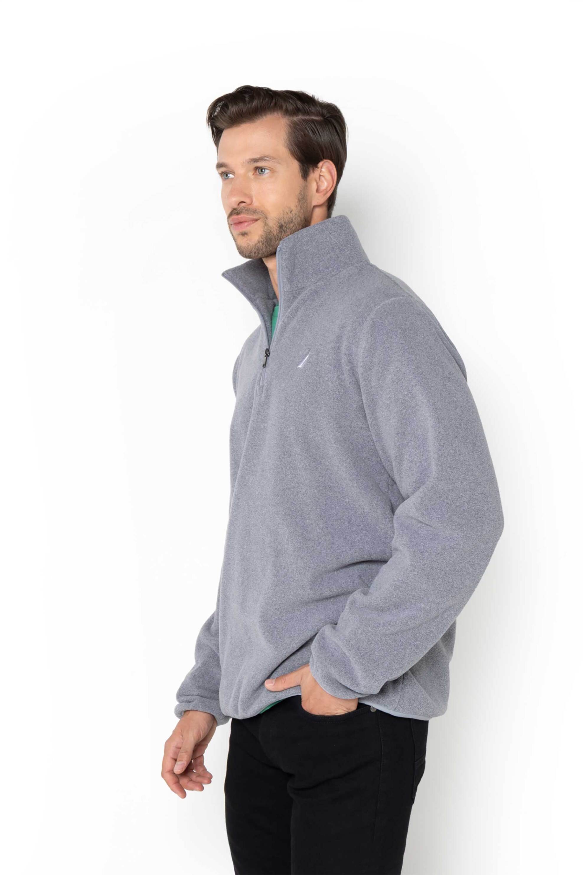 Nautica ανδρική μπλούζα φούτερ με ψηλό λαιμό και κεντημένο λογότυπο - N1Q03263 Γκρι φωτογραφία