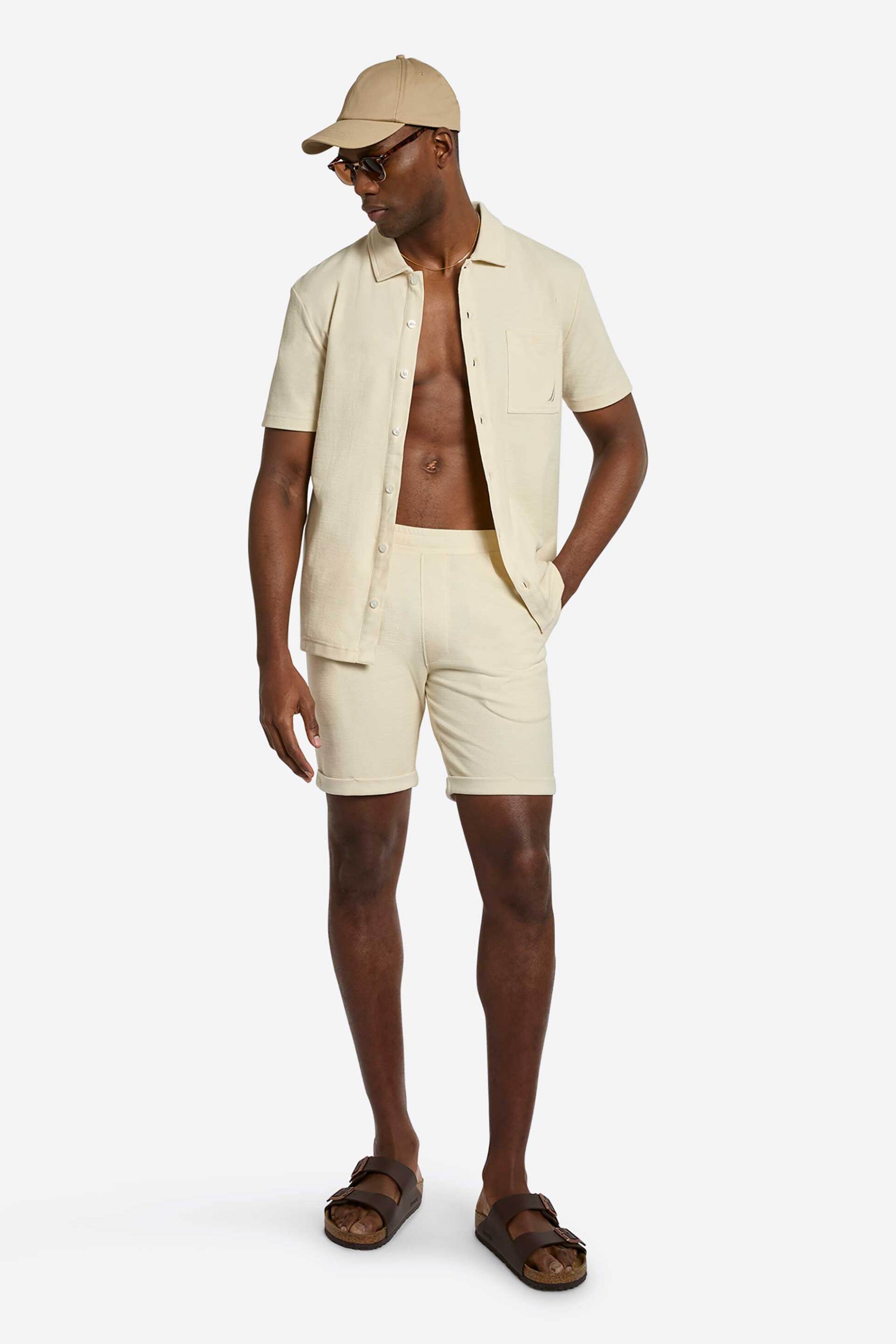 NAUTICA Nautica ανδρική βερμούδα structured με ελαστική μέση και κεντημένο λογότυπο "Cappella" - N1R02930 Μπεζ