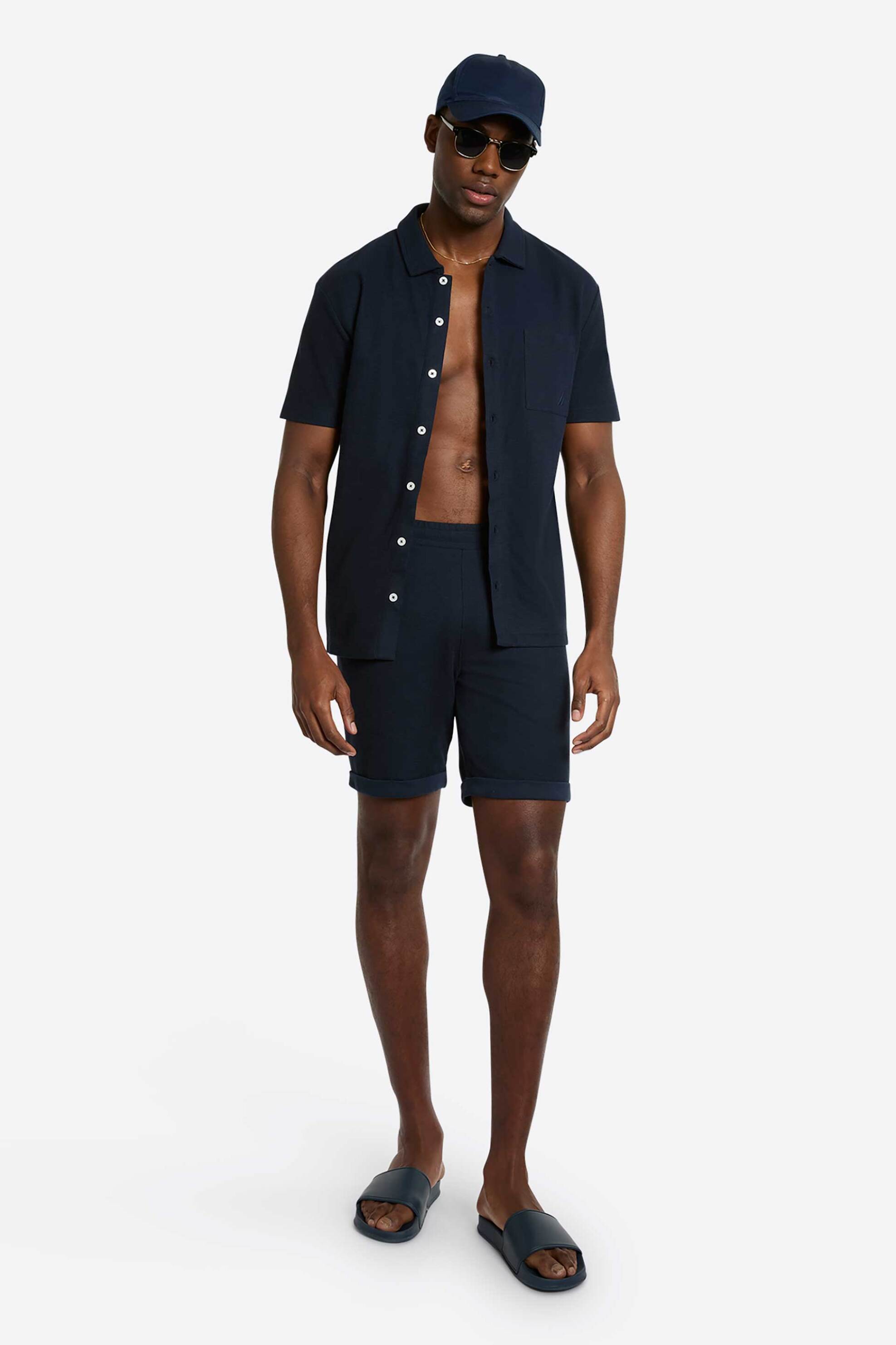 NAUTICA Nautica ανδρική βερμούδα structured με ελαστική μέση και κεντημένο λογότυπο "Cappella" - N1R02930 Μπλε Σκούρο