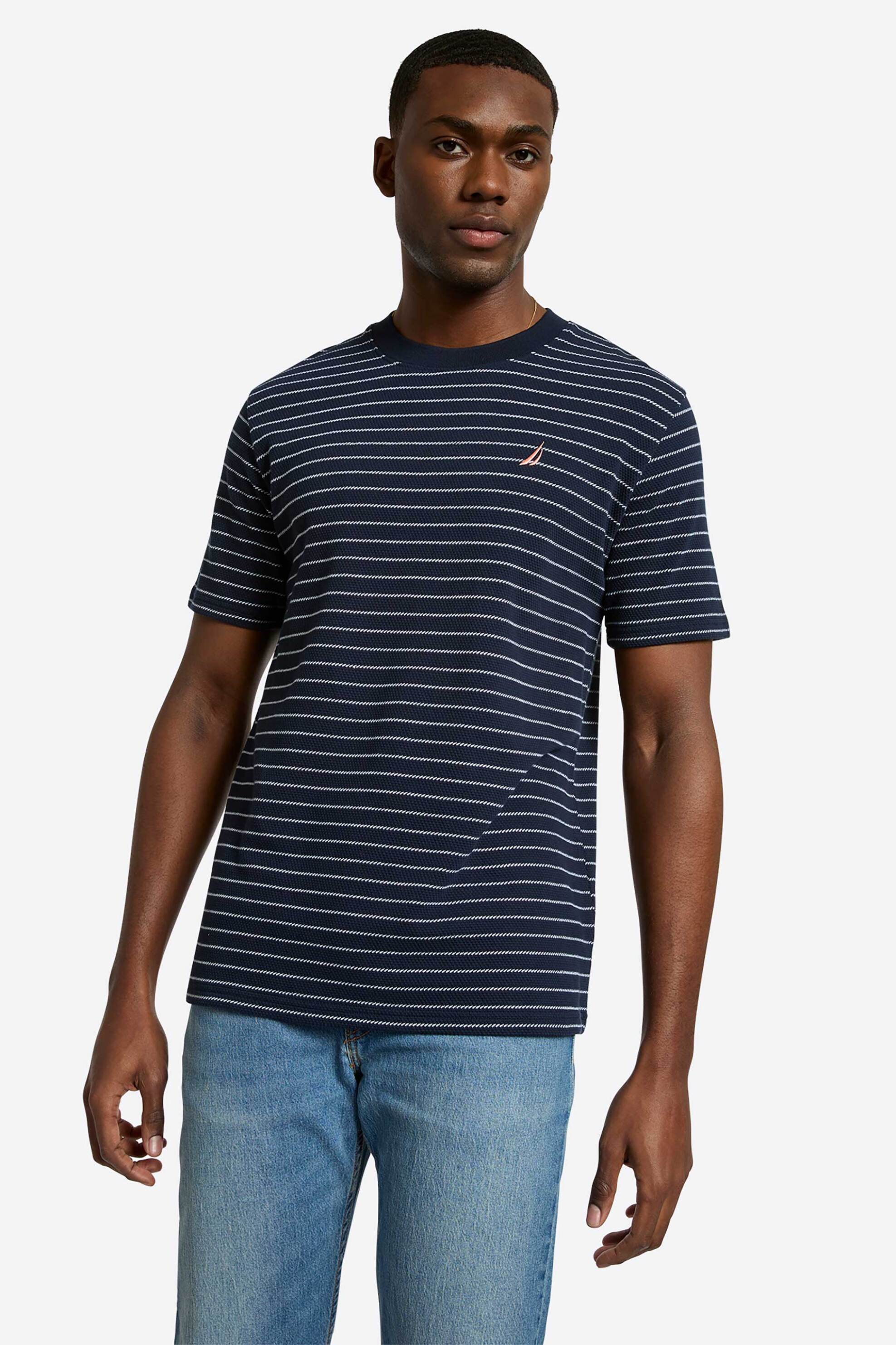NAUTICA Nautica ανδρικό T-shirt structured με ριγέ σχέδιο και κεντημένο λογότυπο "Gianni" - N1R02940 Μπλε Σκούρο