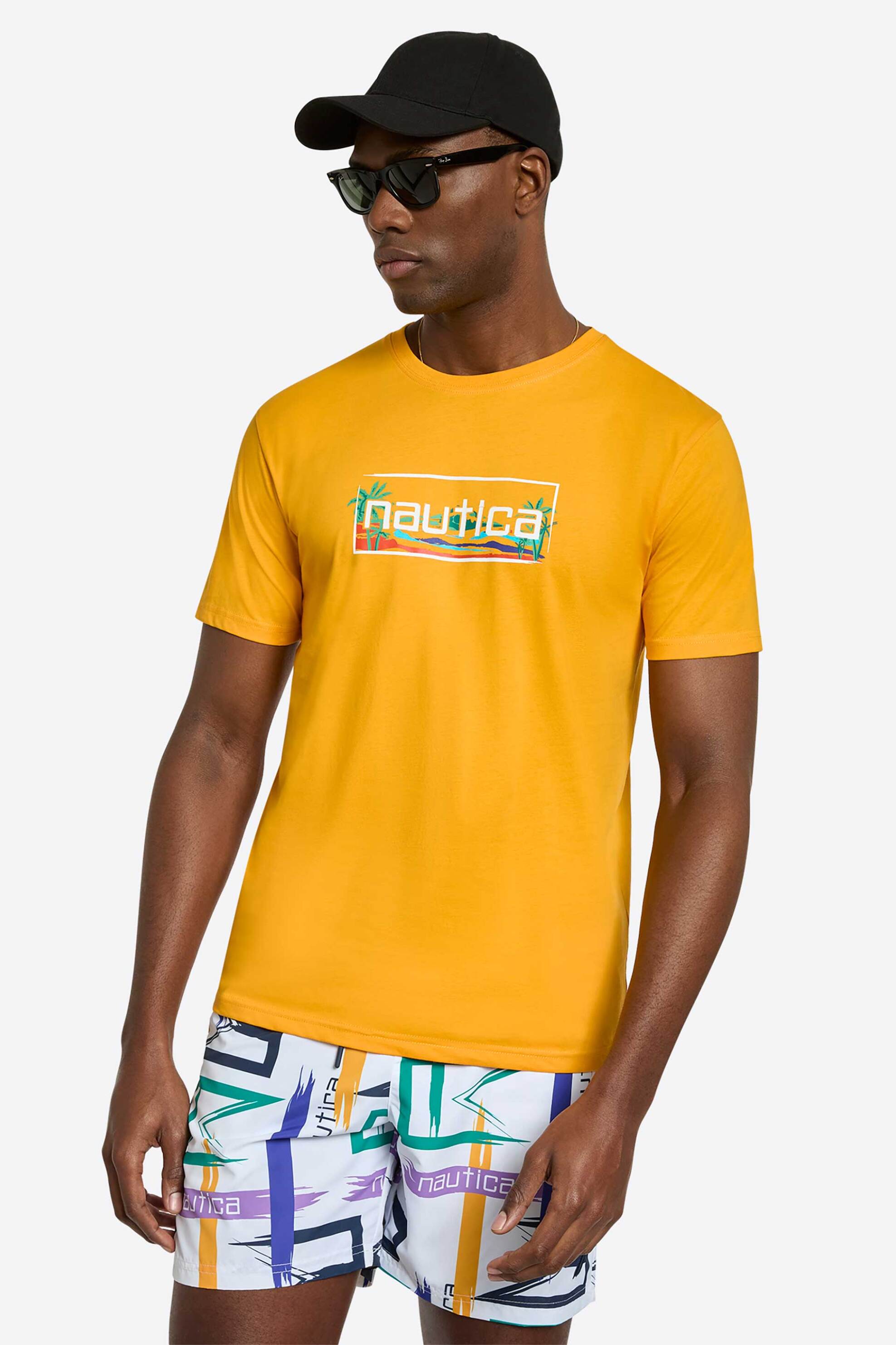 NAUTICA Nautica ανδρικό T-shirt με graphic logo print Regular Fit "Aruba" - N1R02955 Μουσταρδί