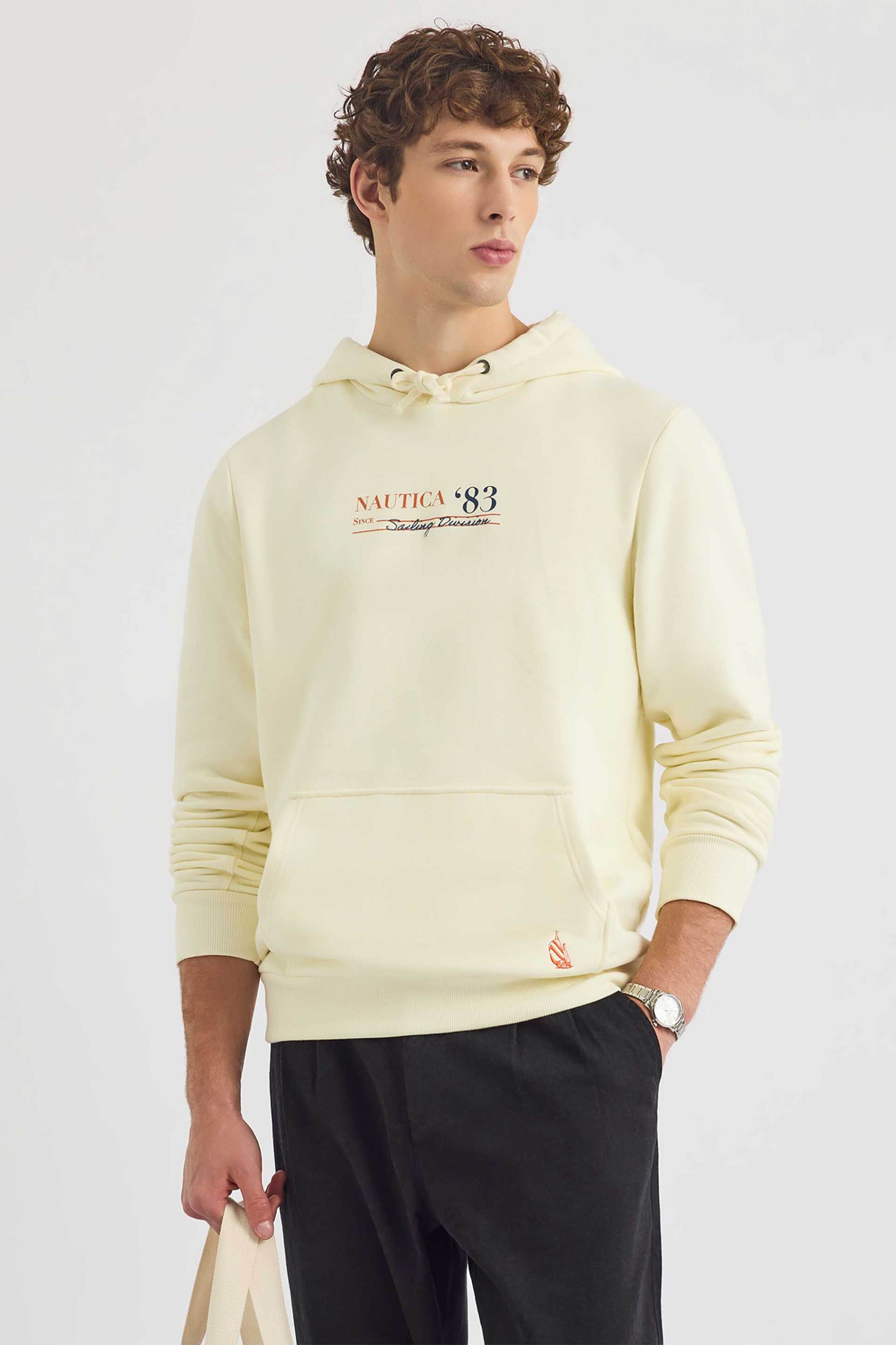 NAUTICA Nautica ανδρική μπλούζα φούτερ με κουκούλα και λογότυπο - N1S03499 Εκρού