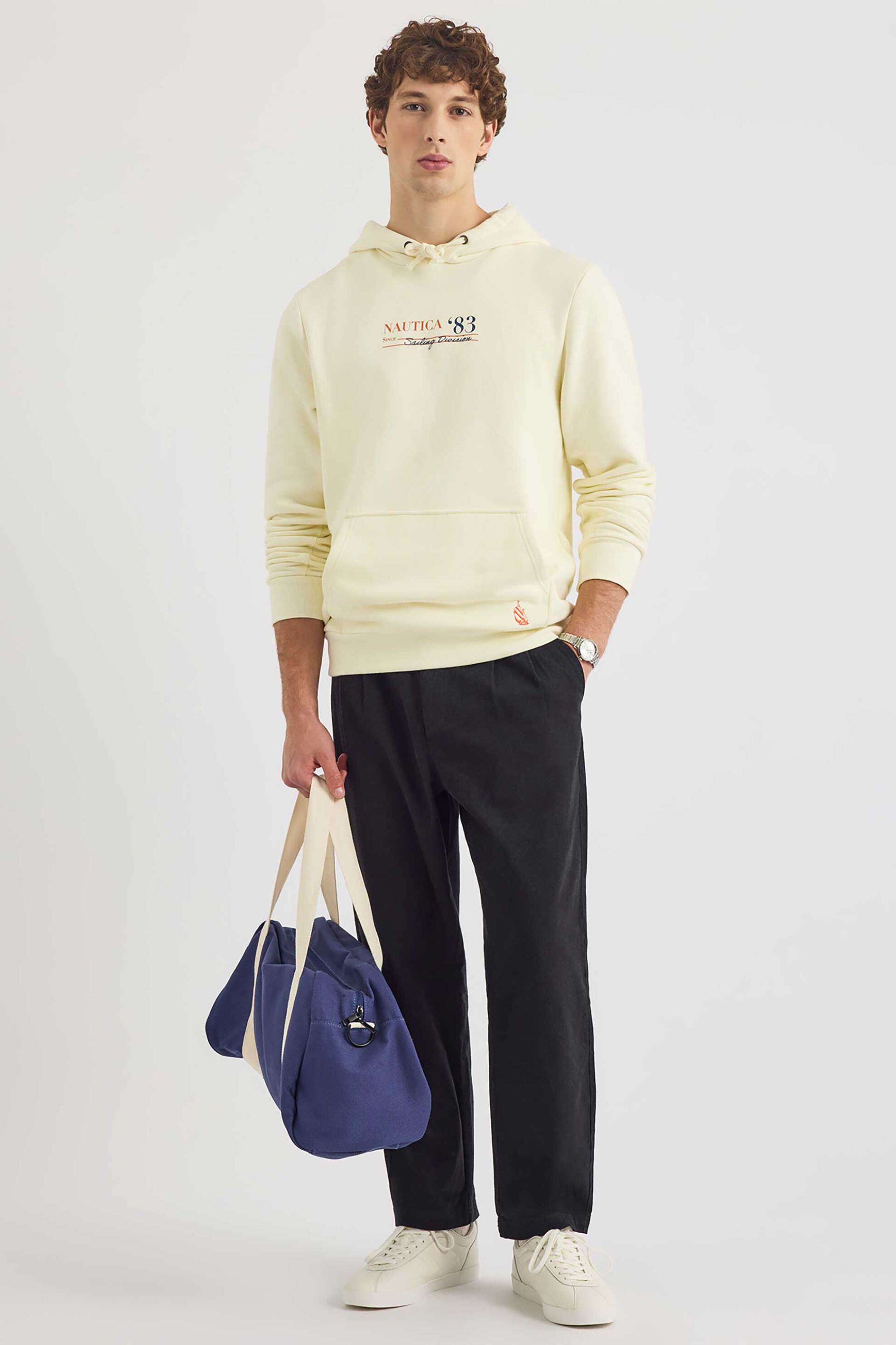 Nautica ανδρική μπλούζα φούτερ με κουκούλα και λογότυπο - N1S03499 Εκρού φωτογραφία