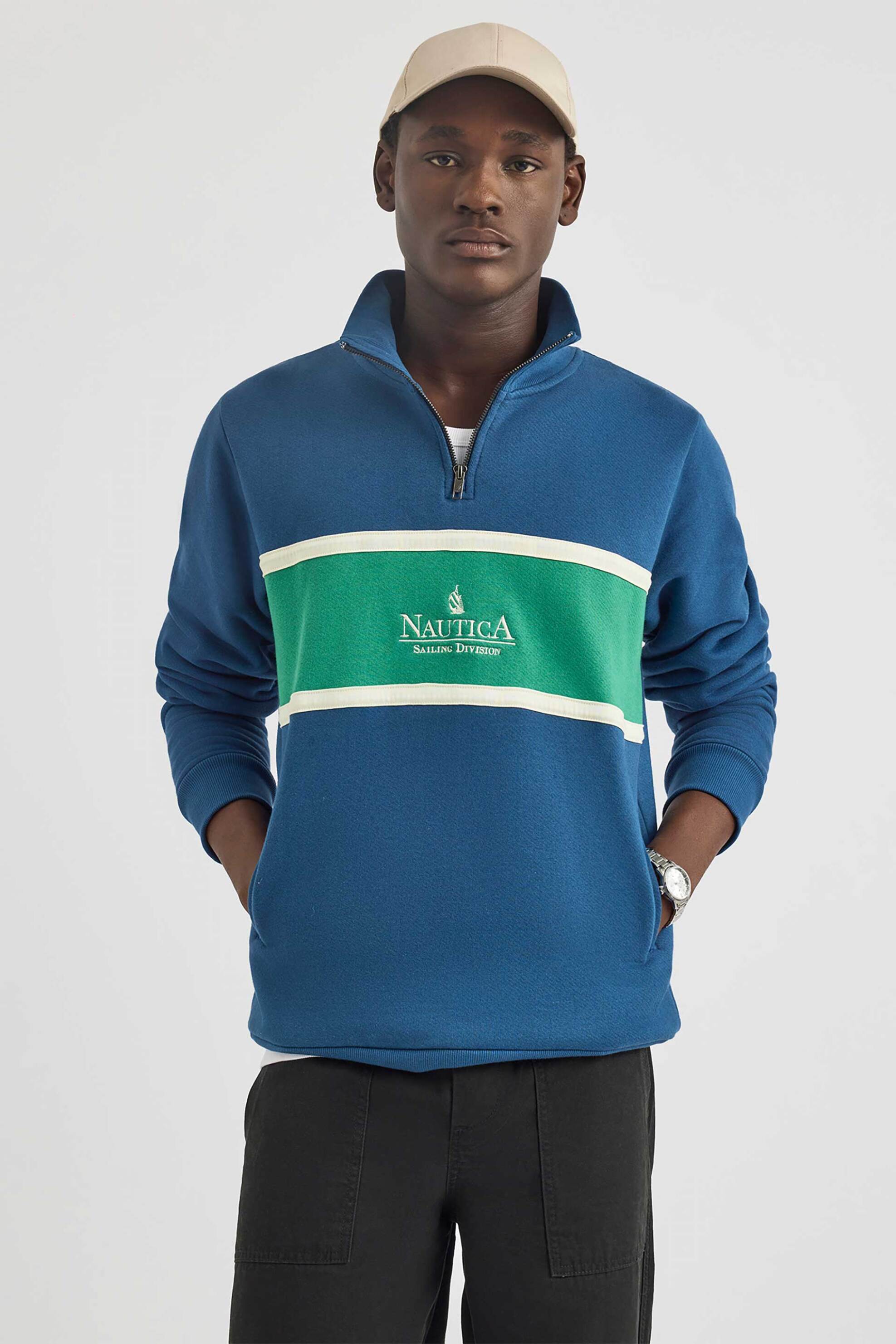 NAUTICA Nautica ανδρική μπλούζα φούτερ με ψηλό λαιμό και contrast λεπτομέρειες - N1S03502 Μπλε