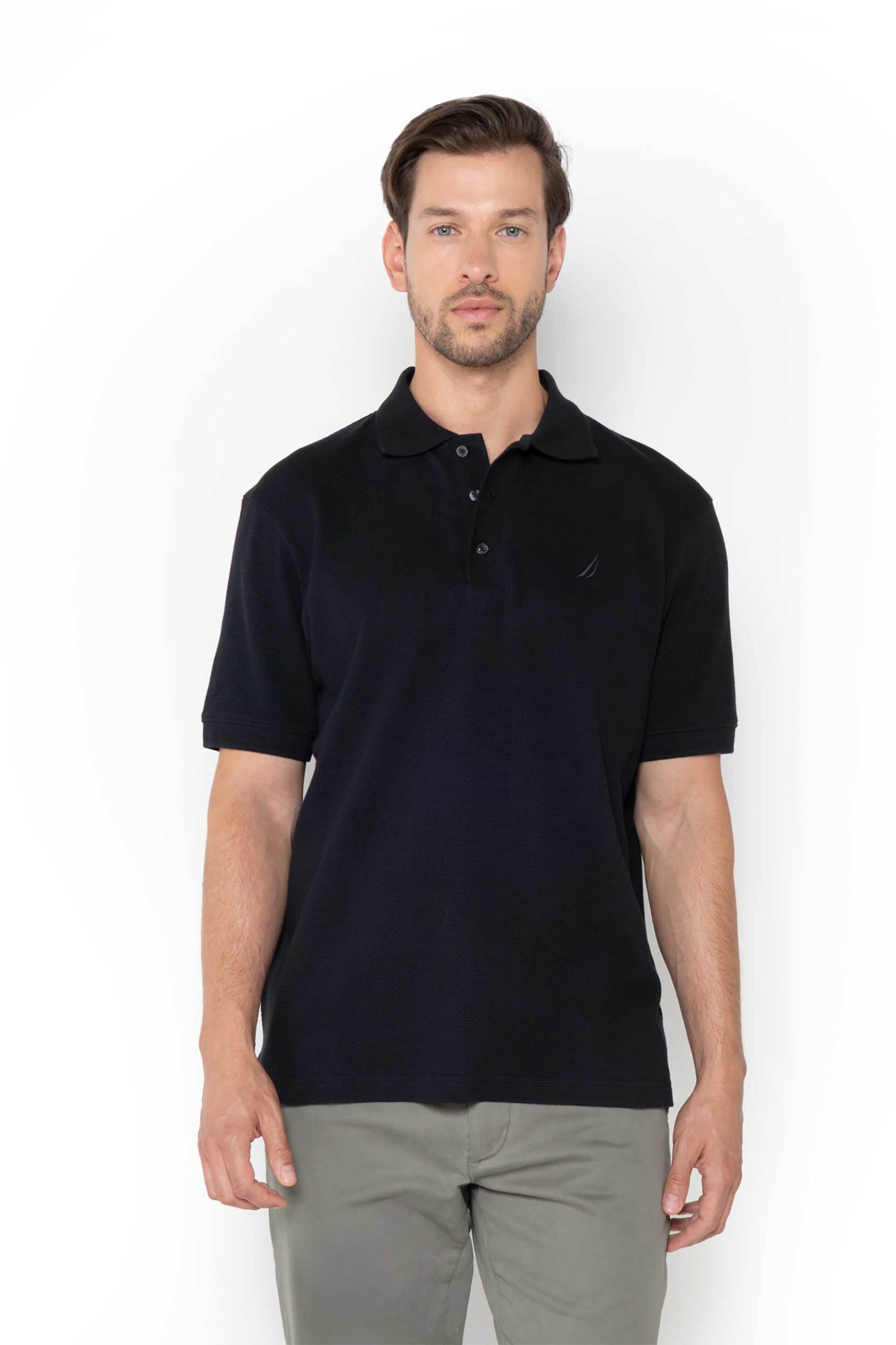 Nautica ανδρική μπλούζα πόλο structured με κεντημένο λογότυπο - N1T03868 Μαύρο