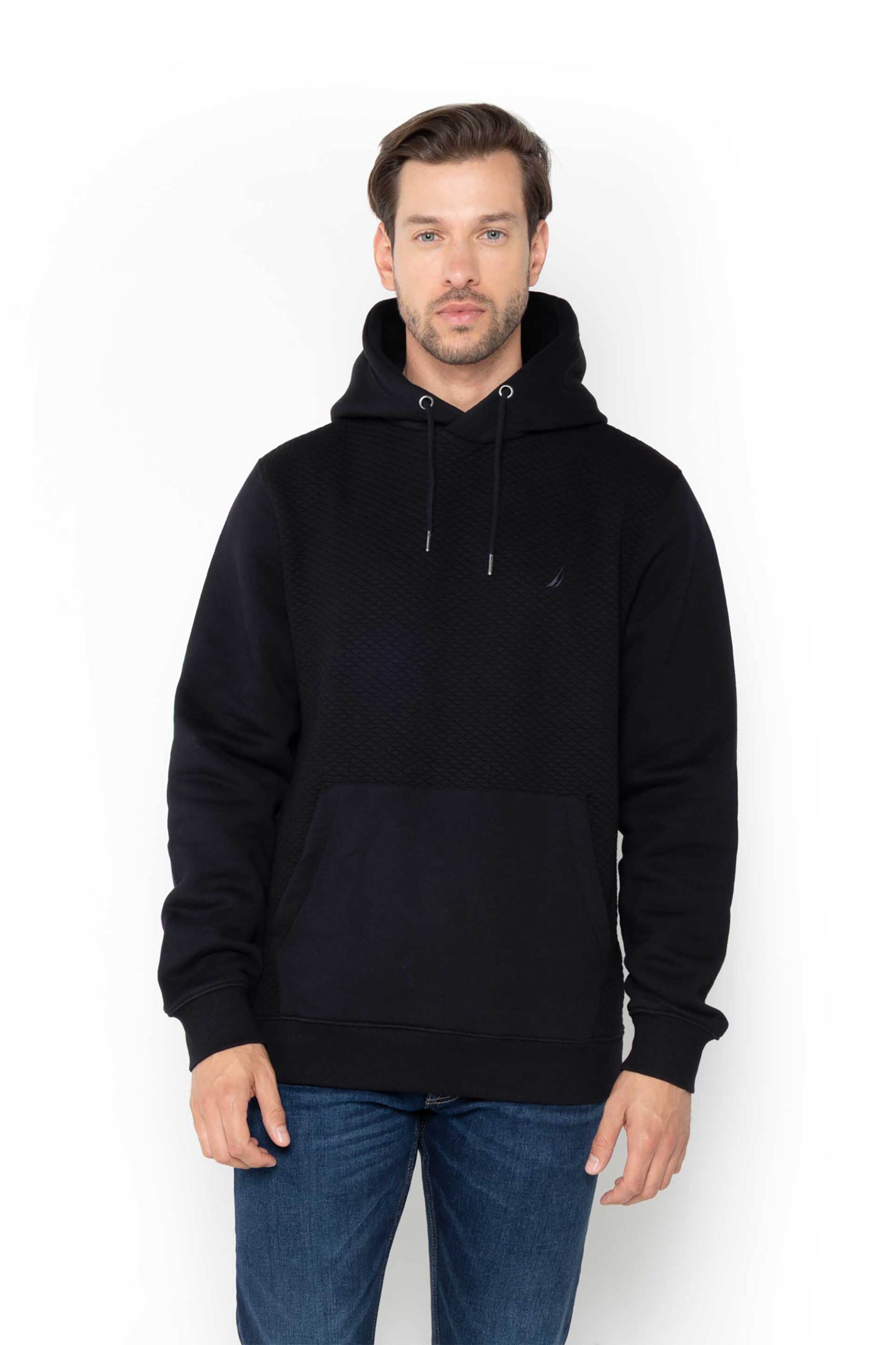 NAUTICA Nautica ανδρική μπλούζα φούτερ με ανάγλυφο σχέδιο, κουκούλα και κεντημένο λογότυπο - N1T03871 Μαύρο