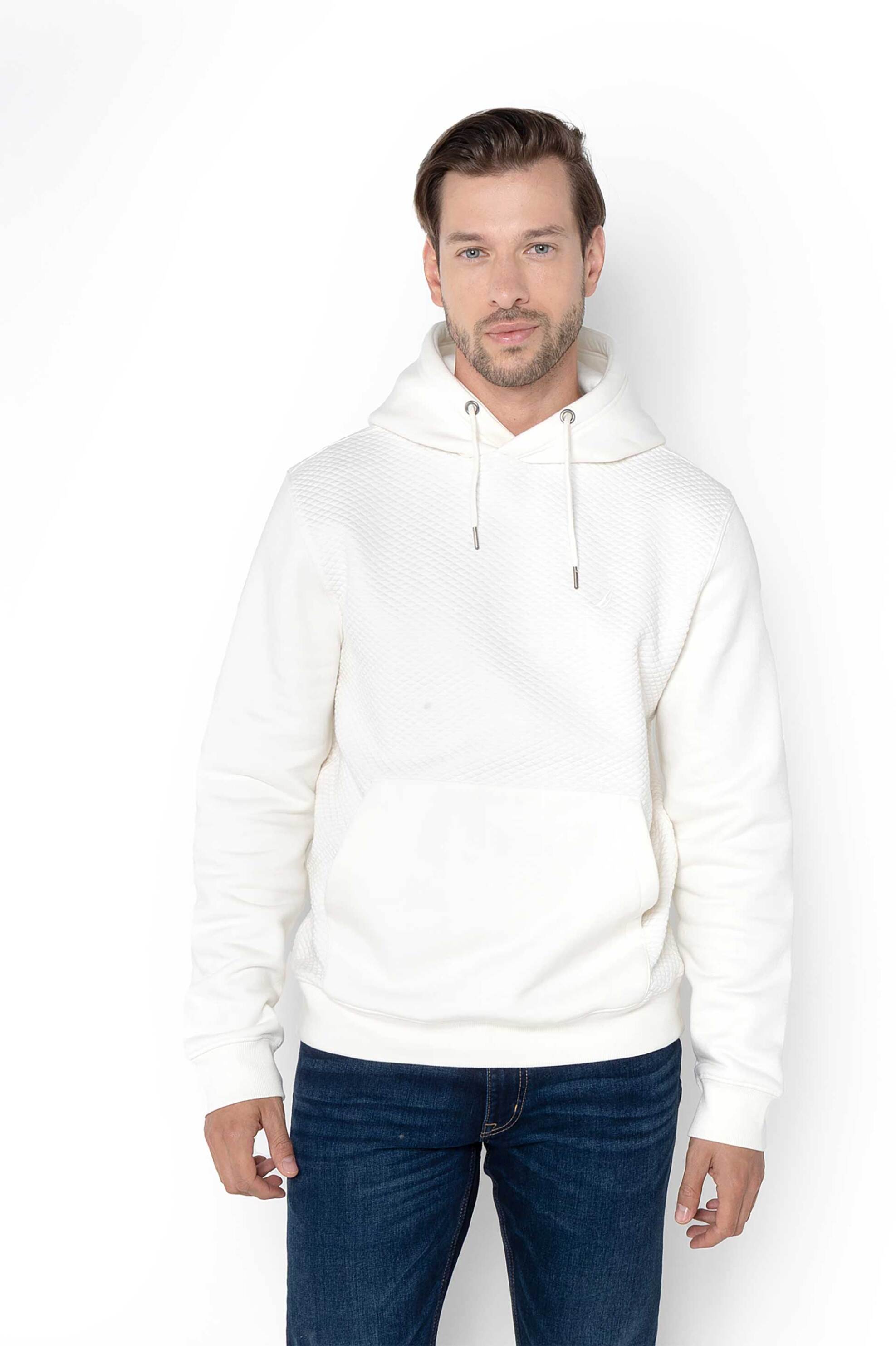 NAUTICA Nautica ανδρική μπλούζα φούτερ με ανάγλυφο σχέδιο, κουκούλα και κεντημένο λογότυπο - N1T03871 Λευκό