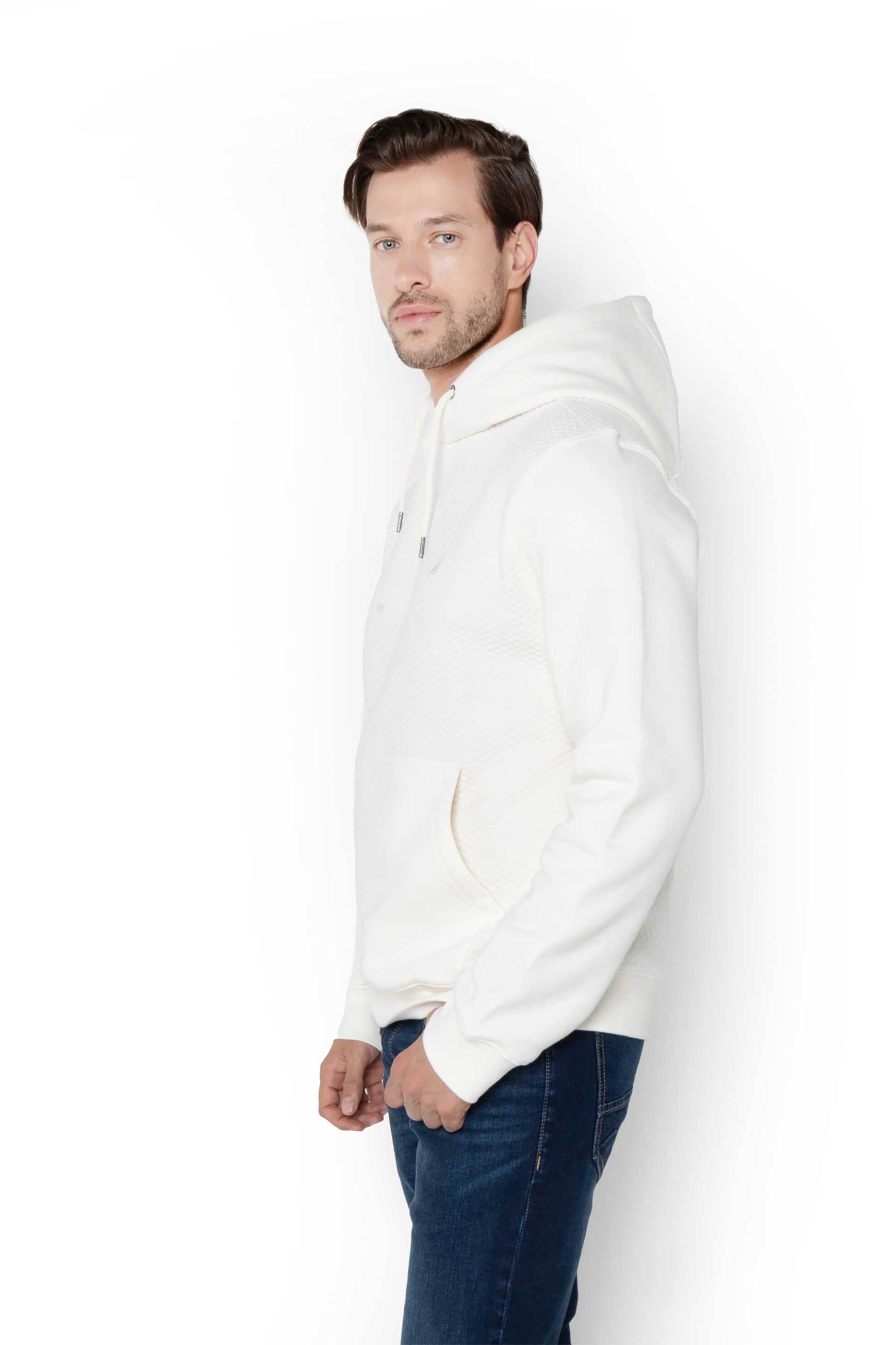 Nautica ανδρική μπλούζα φούτερ με ανάγλυφο σχέδιο, κουκούλα και κεντημένο λογότυπο - N1T03871 Λευκό φωτογραφία