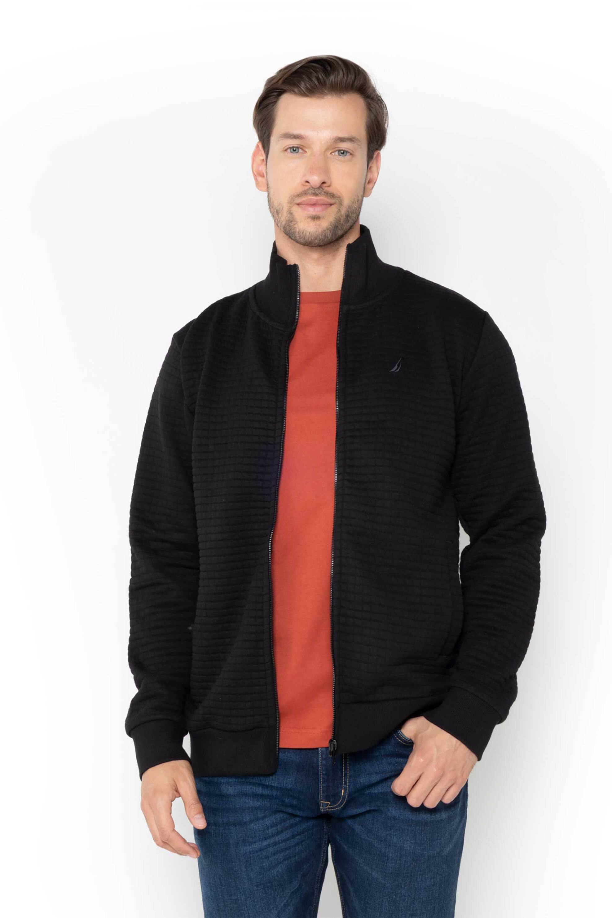 NAUTICA Nautica ανδρική ζακέτα φούτερ με ανάγλυφο σχέδιο και κεντημένο λογότυπο - N1T03872 Μαύρο