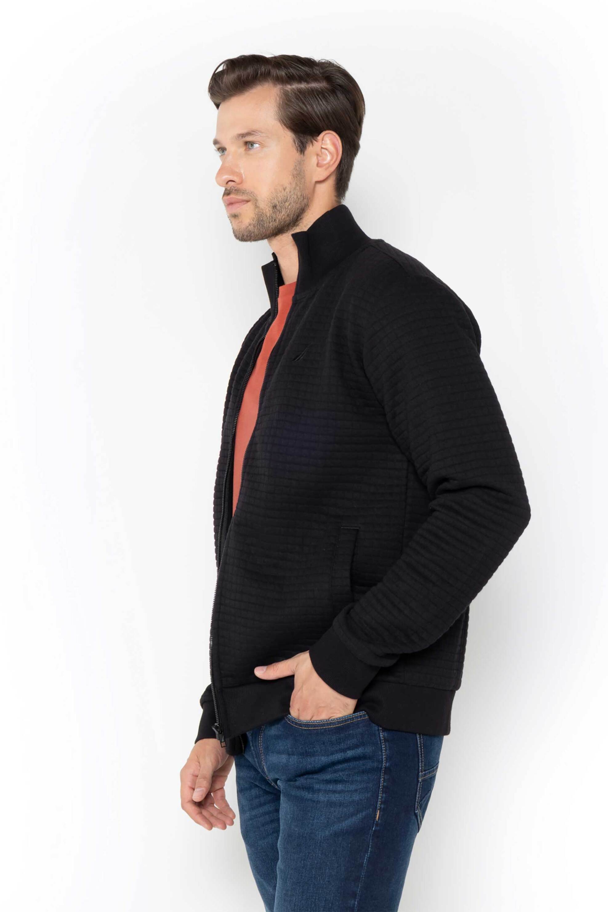 Nautica ανδρική ζακέτα φούτερ με ανάγλυφο σχέδιο και κεντημένο λογότυπο - N1T03872 Μαύρο φωτογραφία