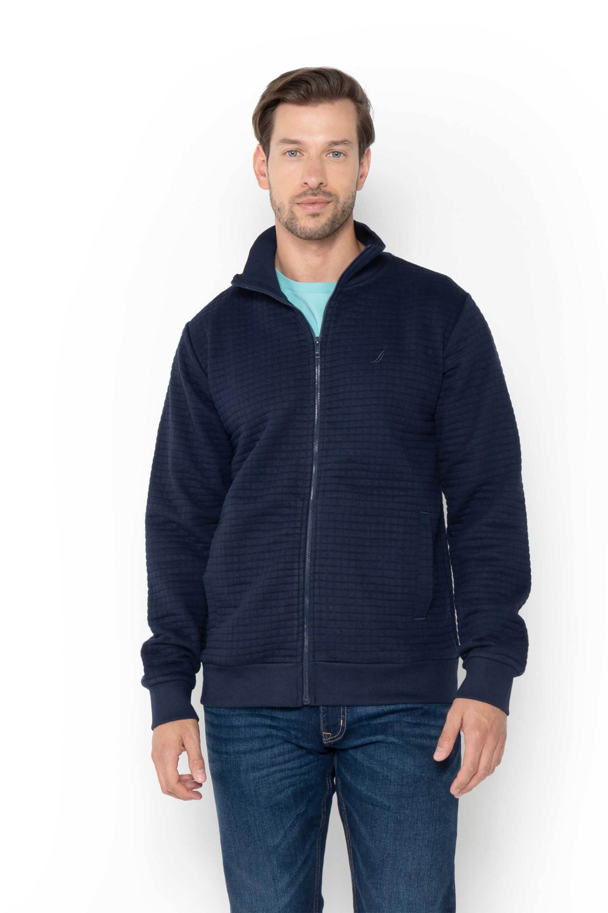 NAUTICA Nautica ανδρική ζακέτα φούτερ με ανάγλυφο σχέδιο και κεντημένο λογότυπο - N1T03872 Μπλε Σκούρο