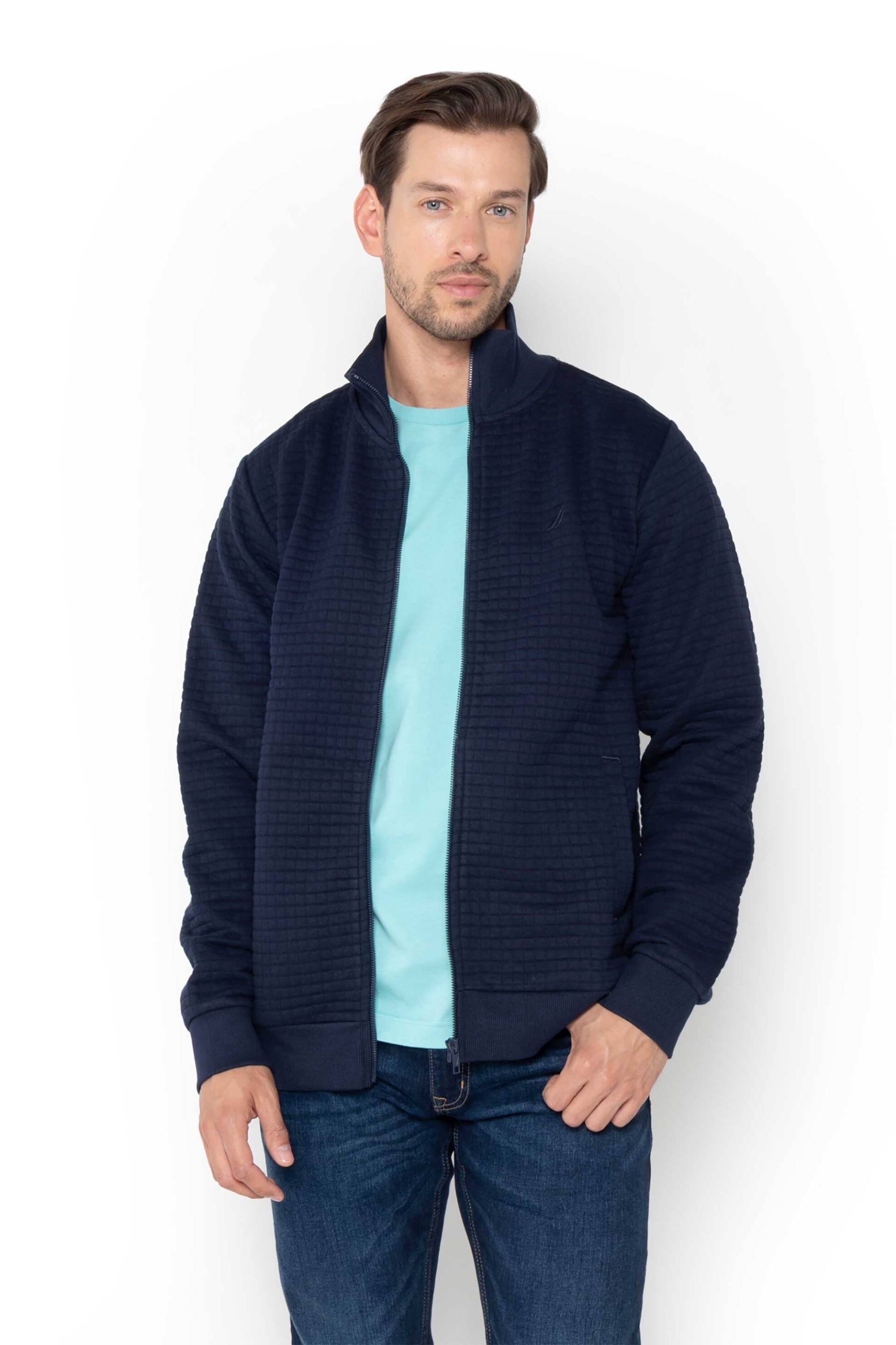 Nautica ανδρική ζακέτα φούτερ με ανάγλυφο σχέδιο και κεντημένο λογότυπο - N1T03872 Μπλε Σκούρο φωτογραφία