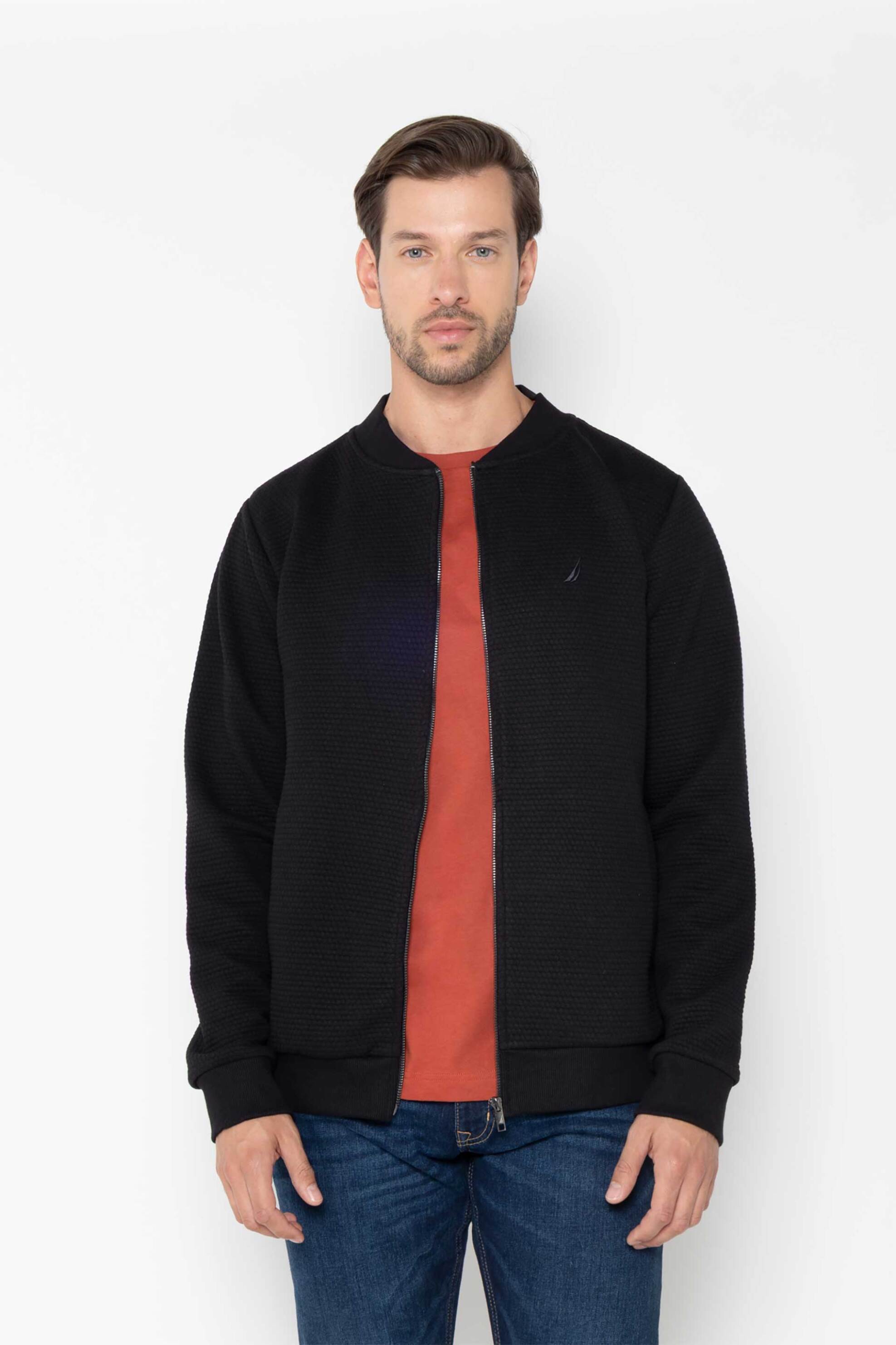 NAUTICA Nautica ανδρική ζακέτα φούτερ structured με κεντημένο λογότυπο - N1T03874 Μαύρο