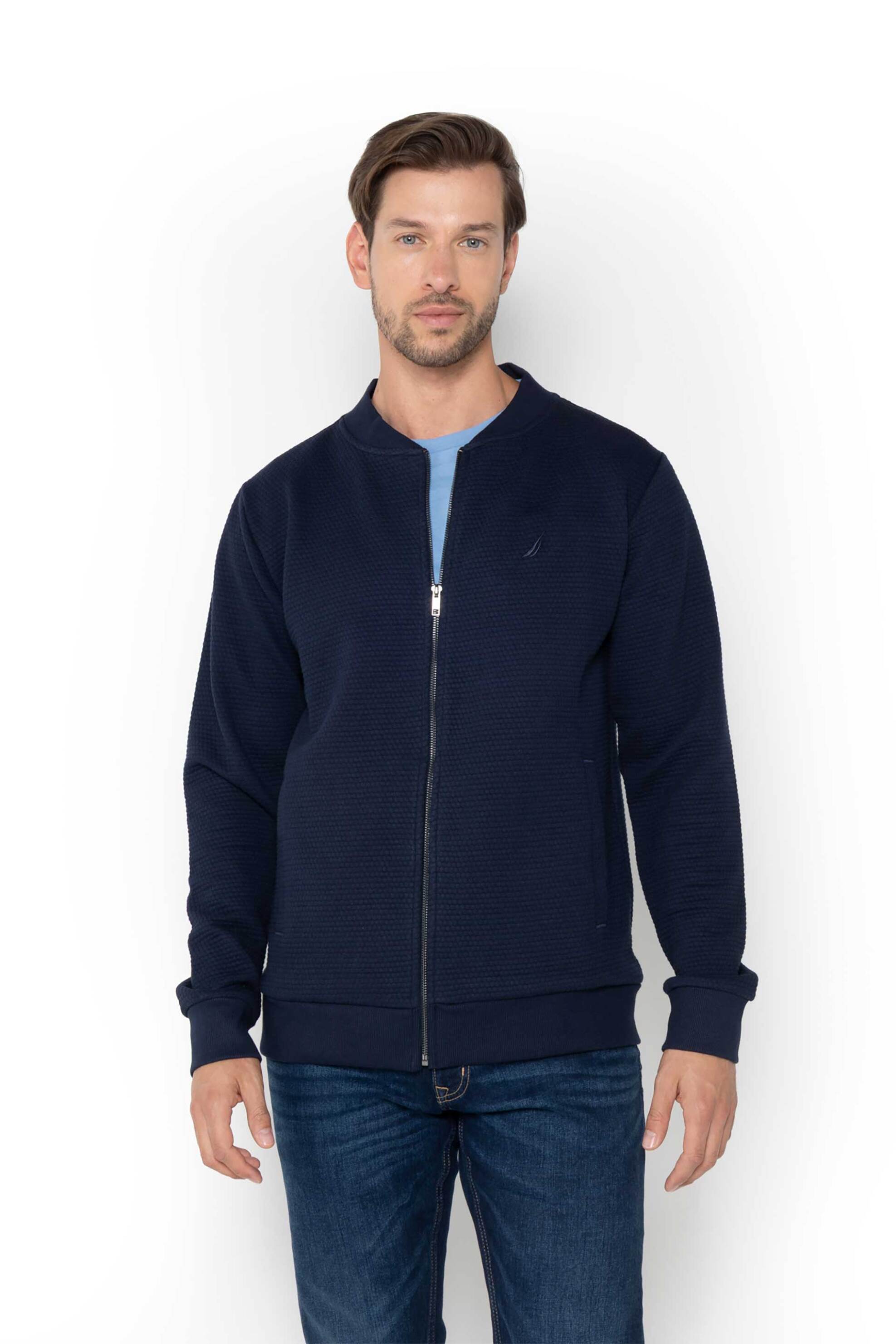 NAUTICA Nautica ανδρική ζακέτα φούτερ structured με κεντημένο λογότυπο - N1T03874 Μπλε Σκούρο