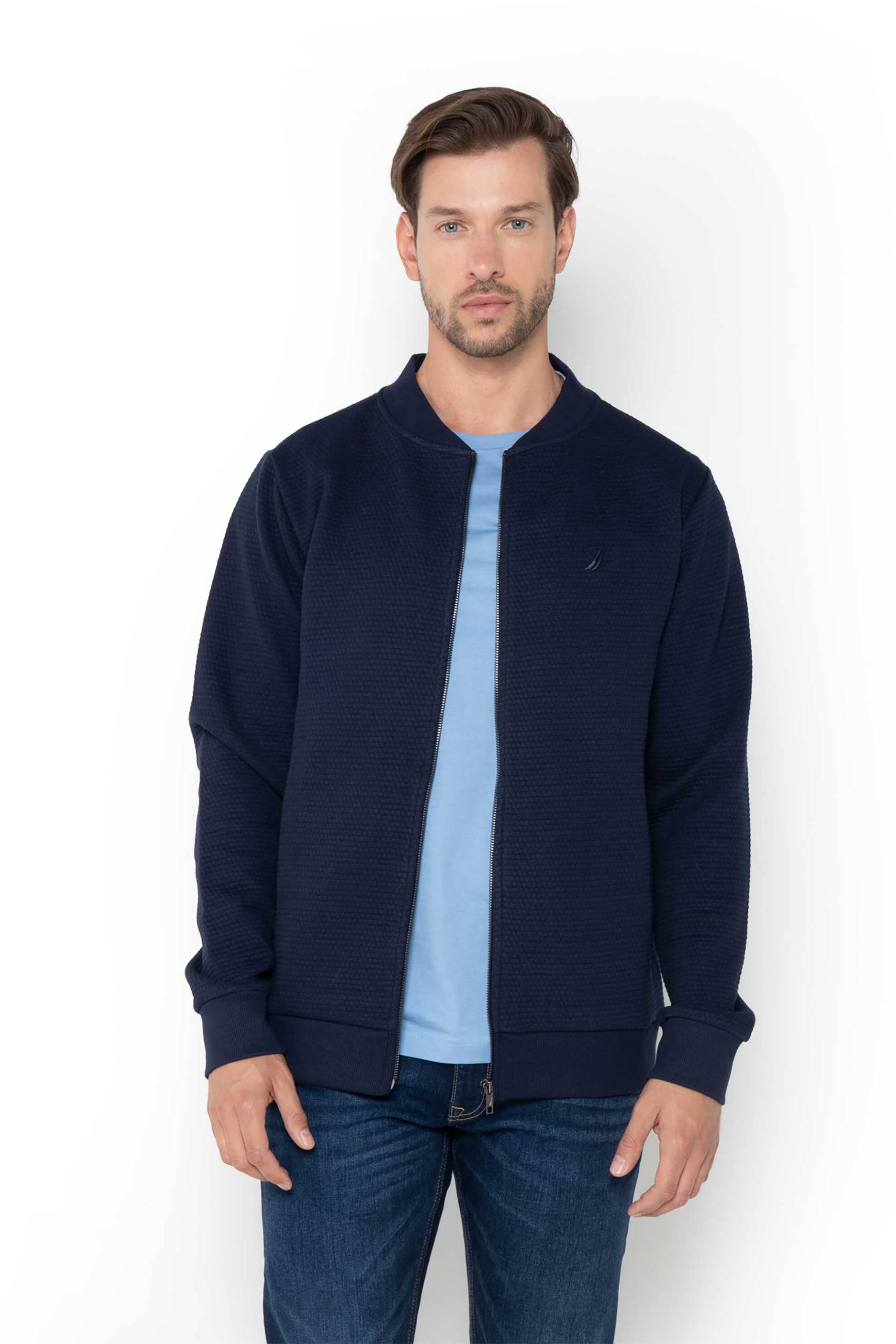 Nautica ανδρική ζακέτα φούτερ structured με κεντημένο λογότυπο - N1T03874 Μπλε Σκούρο φωτογραφία