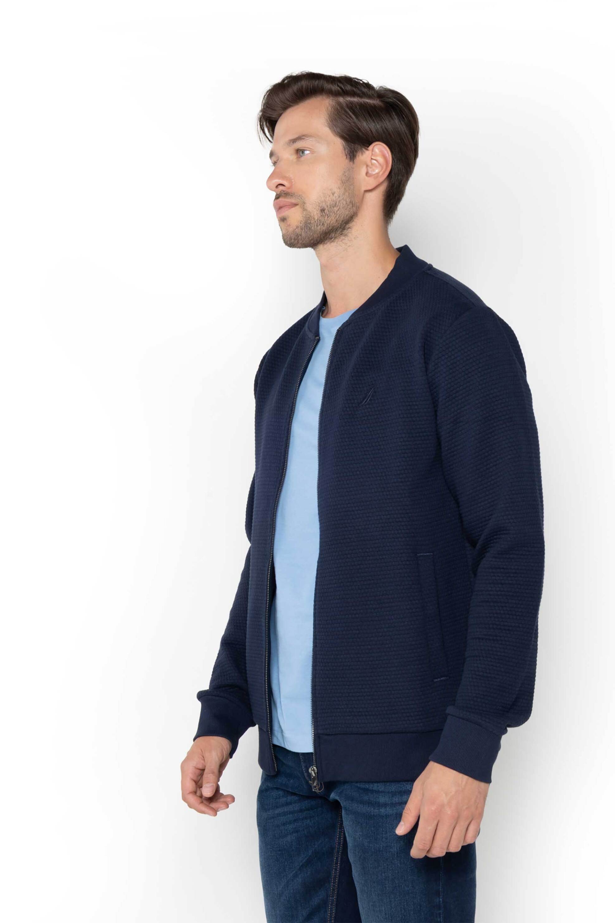 Nautica ανδρική ζακέτα φούτερ structured με κεντημένο λογότυπο - N1T03874 Μπλε Σκούρο φωτογραφία