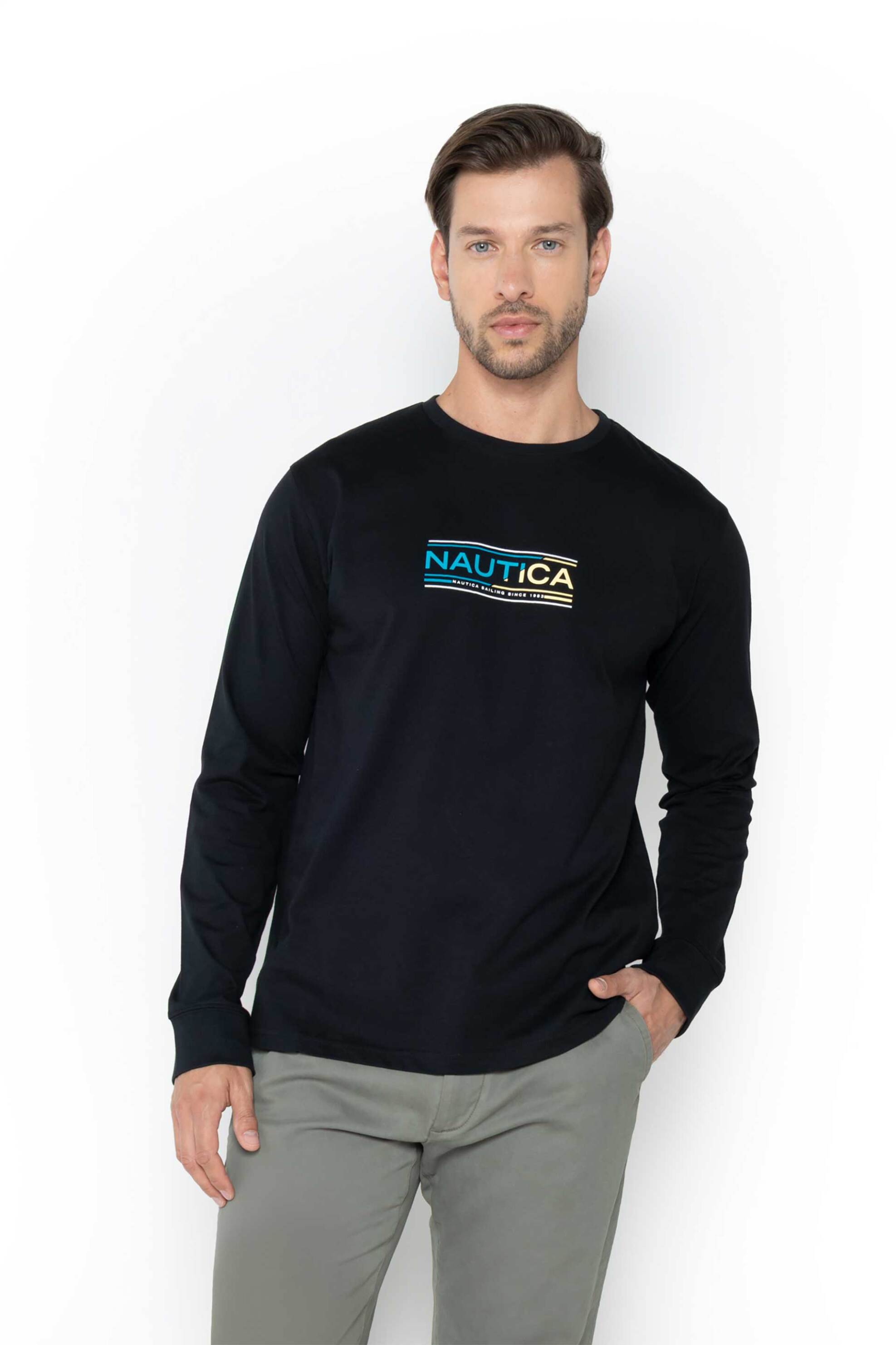 Nautica ανδρική μακρυμάνικη μπλούζα με λογότυπο - N1T04094 Μαύρο