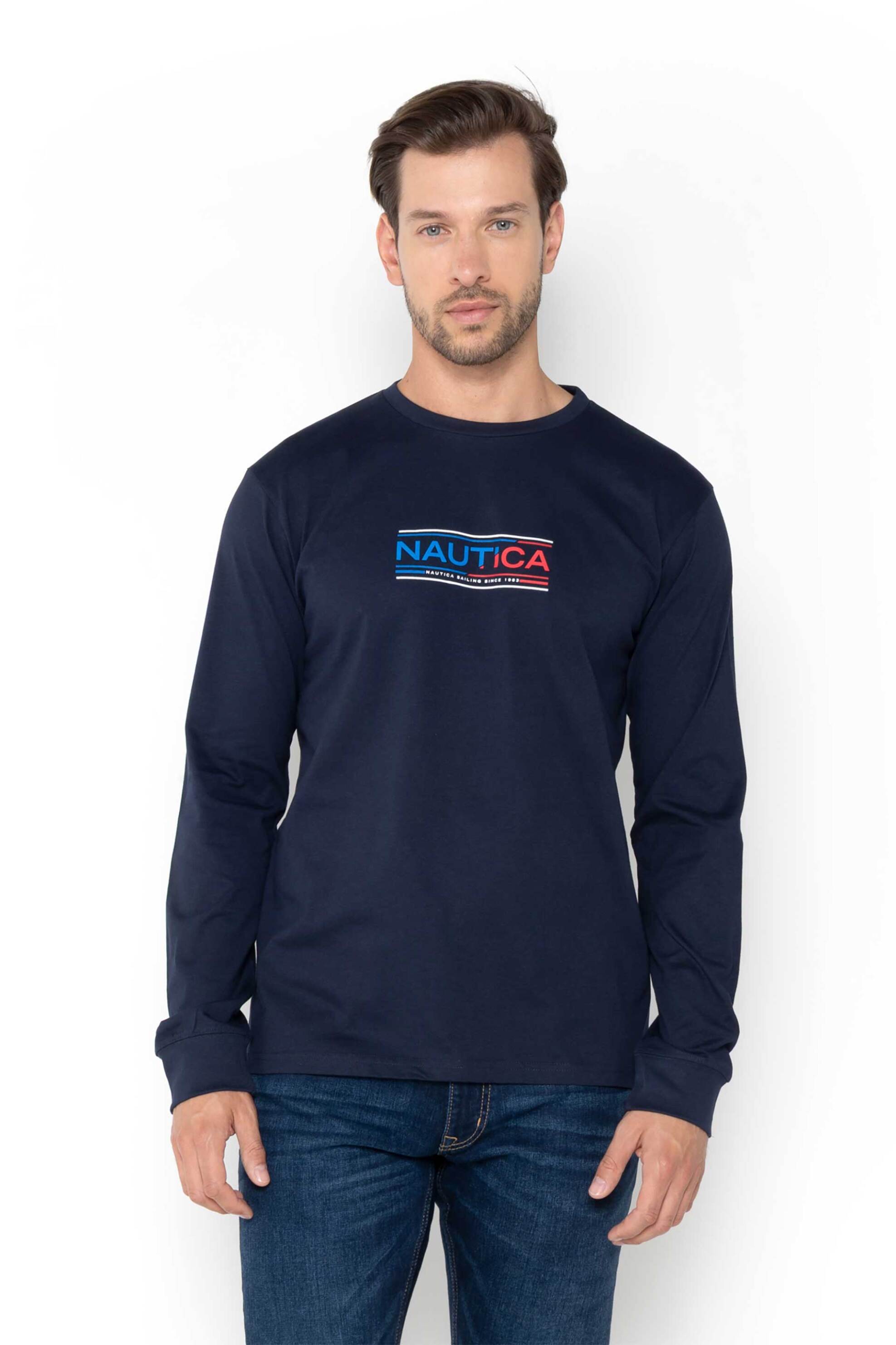 Nautica ανδρική μακρυμάνικη μπλούζα με λογότυπο - N1T04094 Μπλε Σκούρο